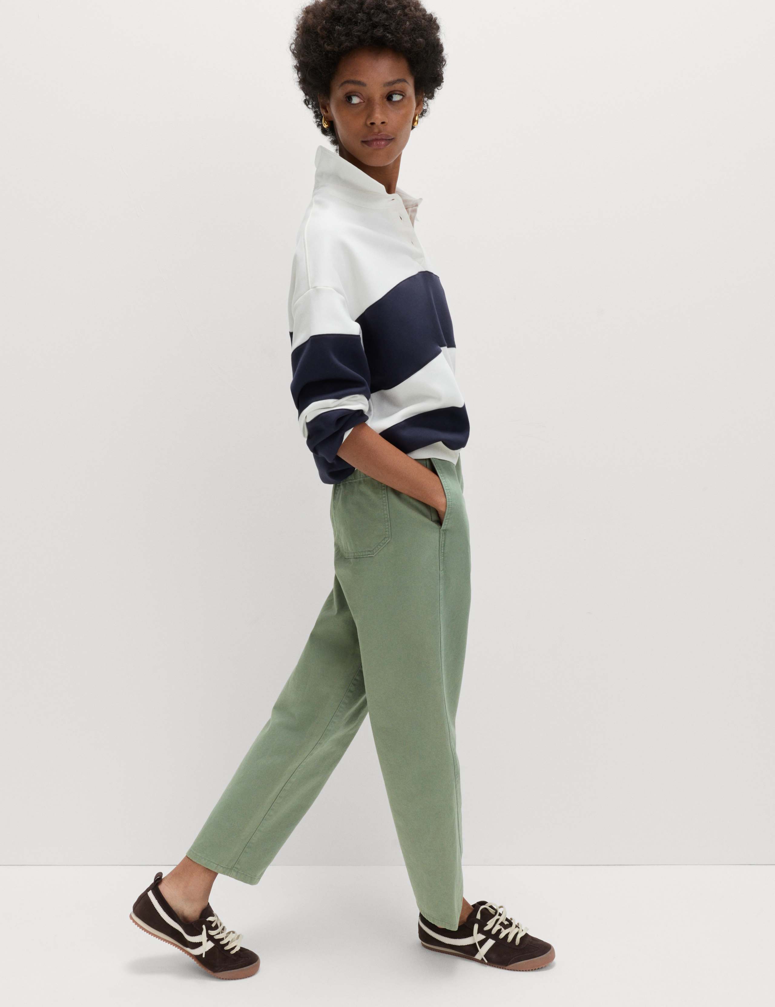 Pure Cotton Elasticated Waist Carrot Leg Trousers 5 of 6