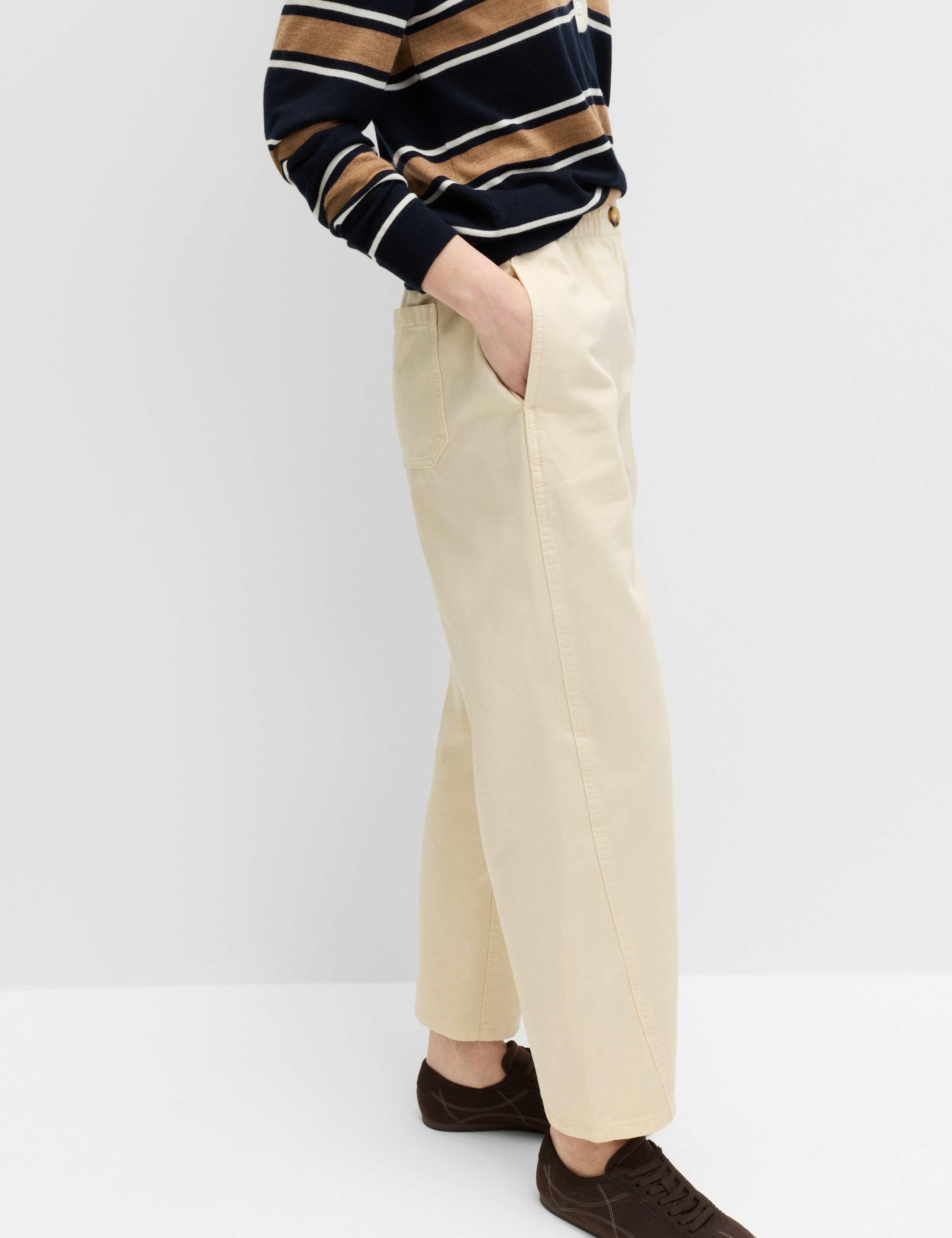 Pure Cotton Elasticated Waist Carrot Leg Trousers 3 of 5