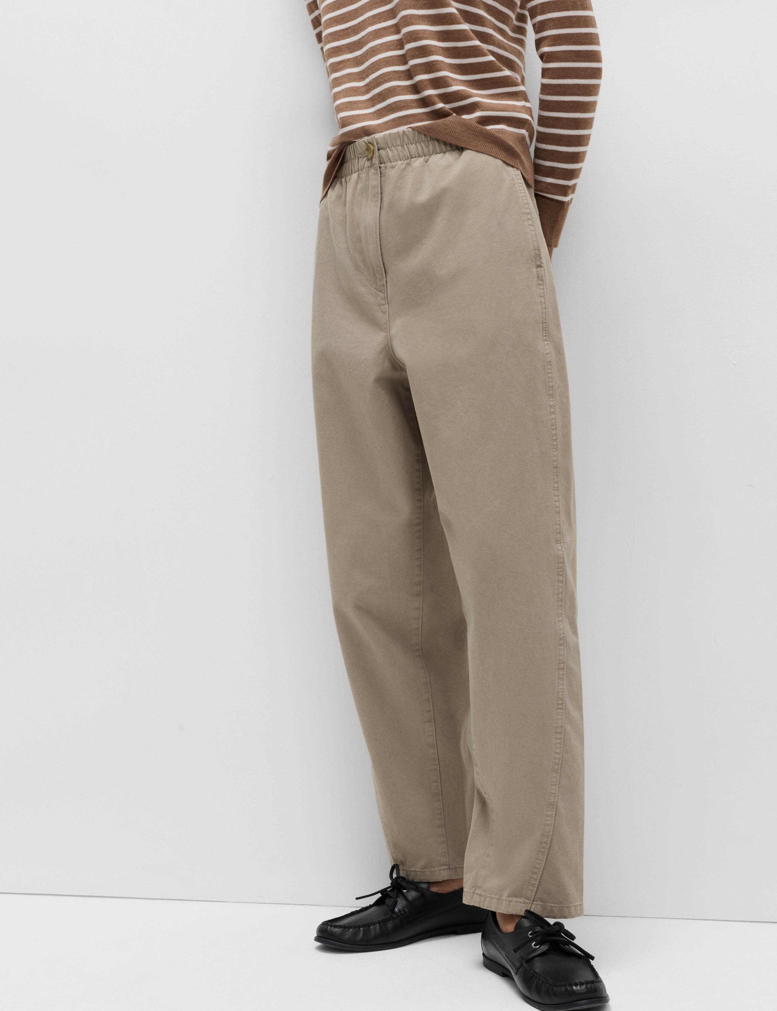 Pure Cotton Elasticated Waist Carrot Leg Trousers 4 of 5