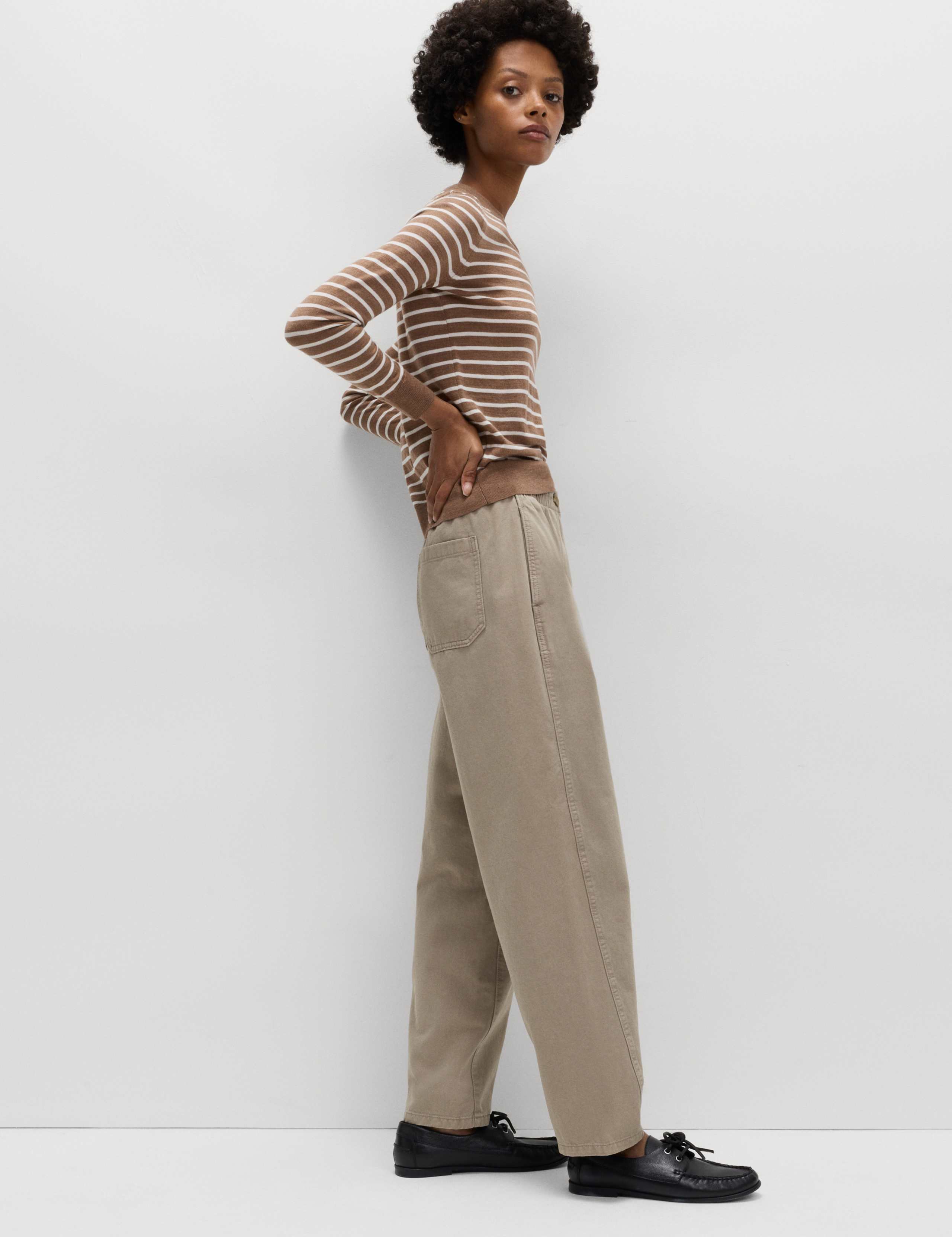Pure Cotton Elasticated Waist Carrot Leg Trousers 5 of 5