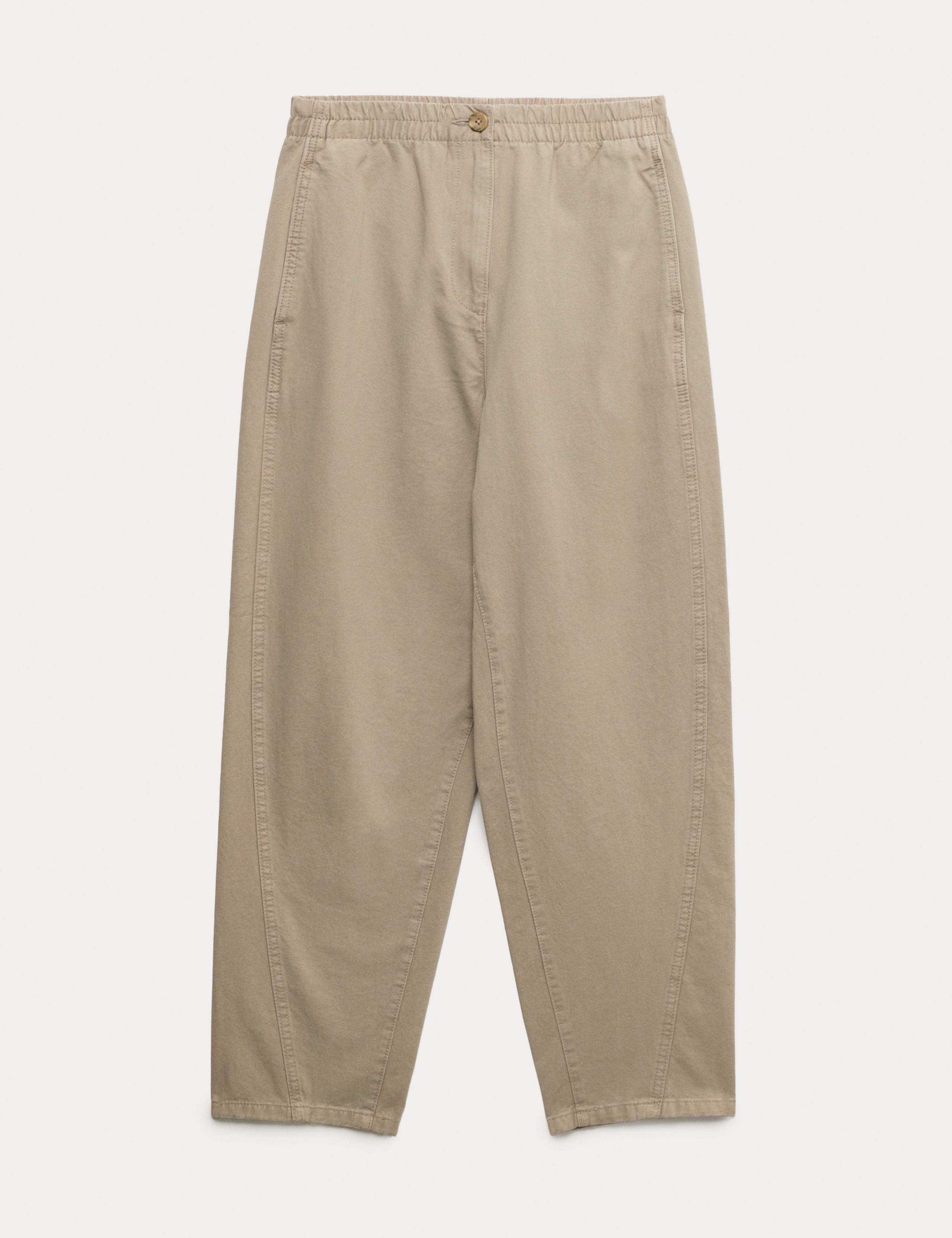 Pure Cotton Elasticated Waist Carrot Leg Trousers 2 of 5