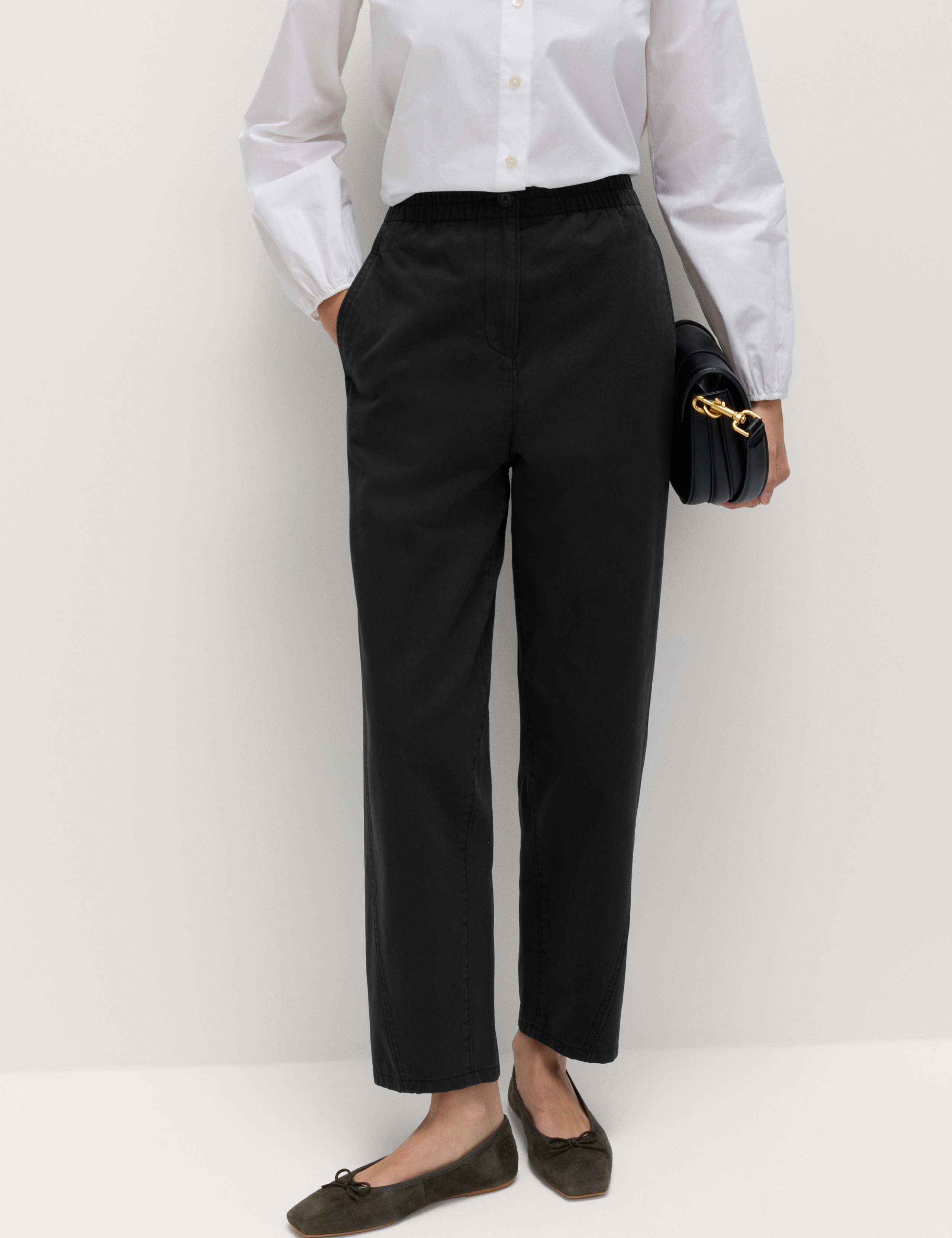 Pure Cotton Elasticated Waist Carrot Leg Trousers 5 of 5