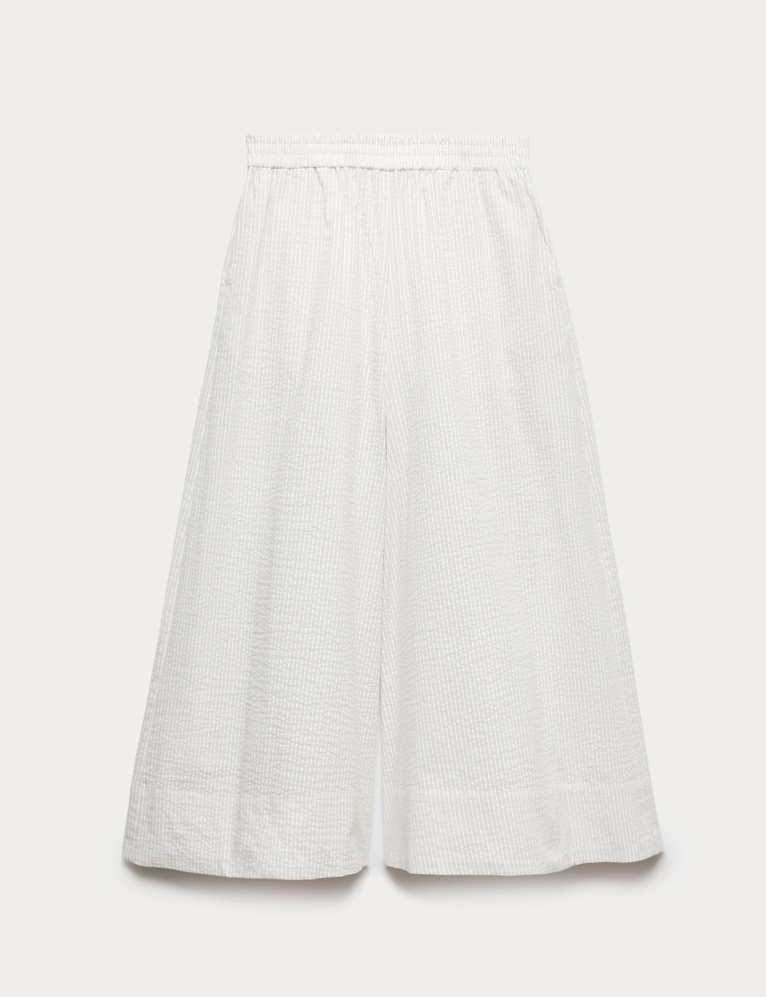 Seersucker Cropped Palazzo Trousers 2 of 5