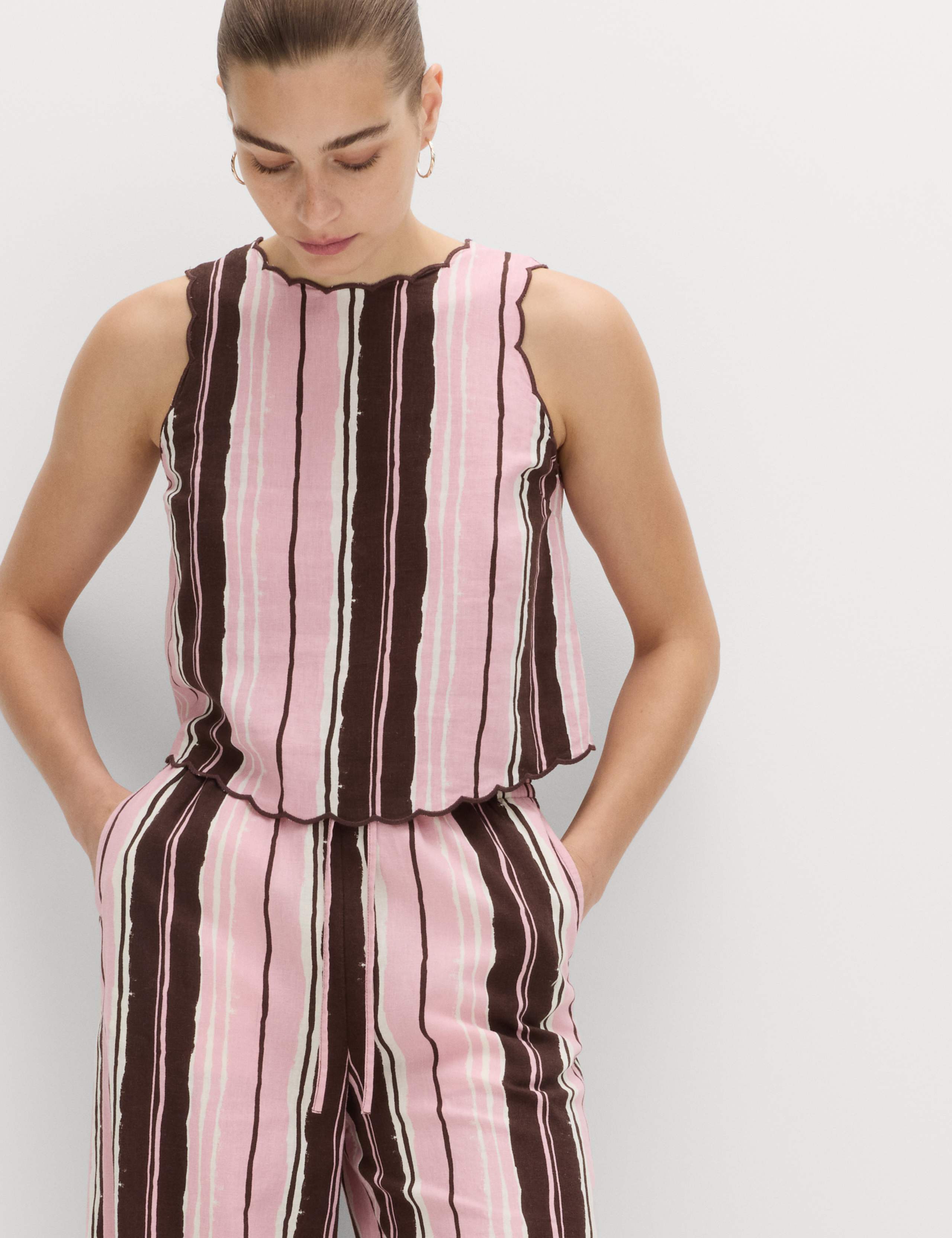 Linen Rich Striped Wide Leg Trousers 3 of 6