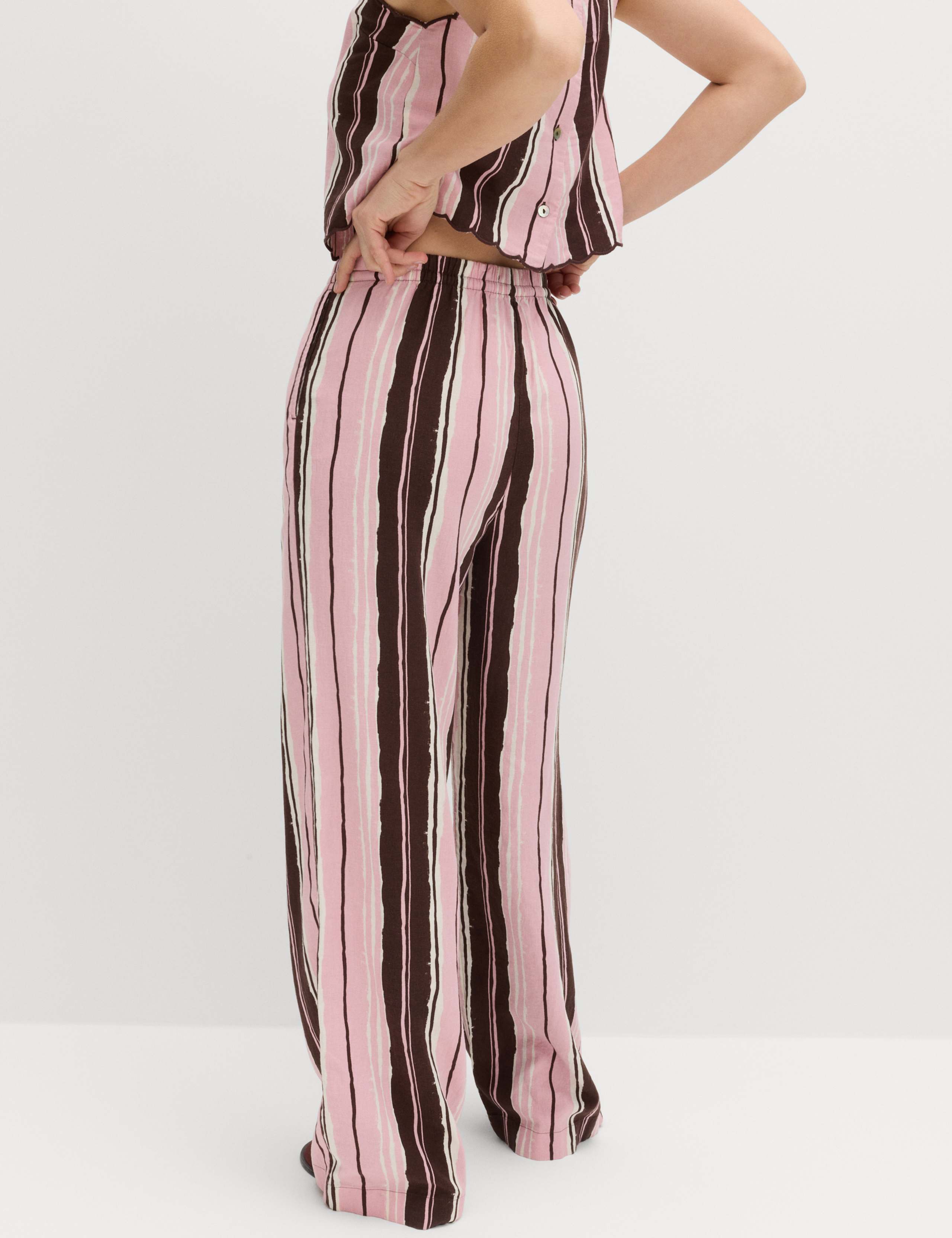 Linen Rich Striped Wide Leg Trousers 4 of 6