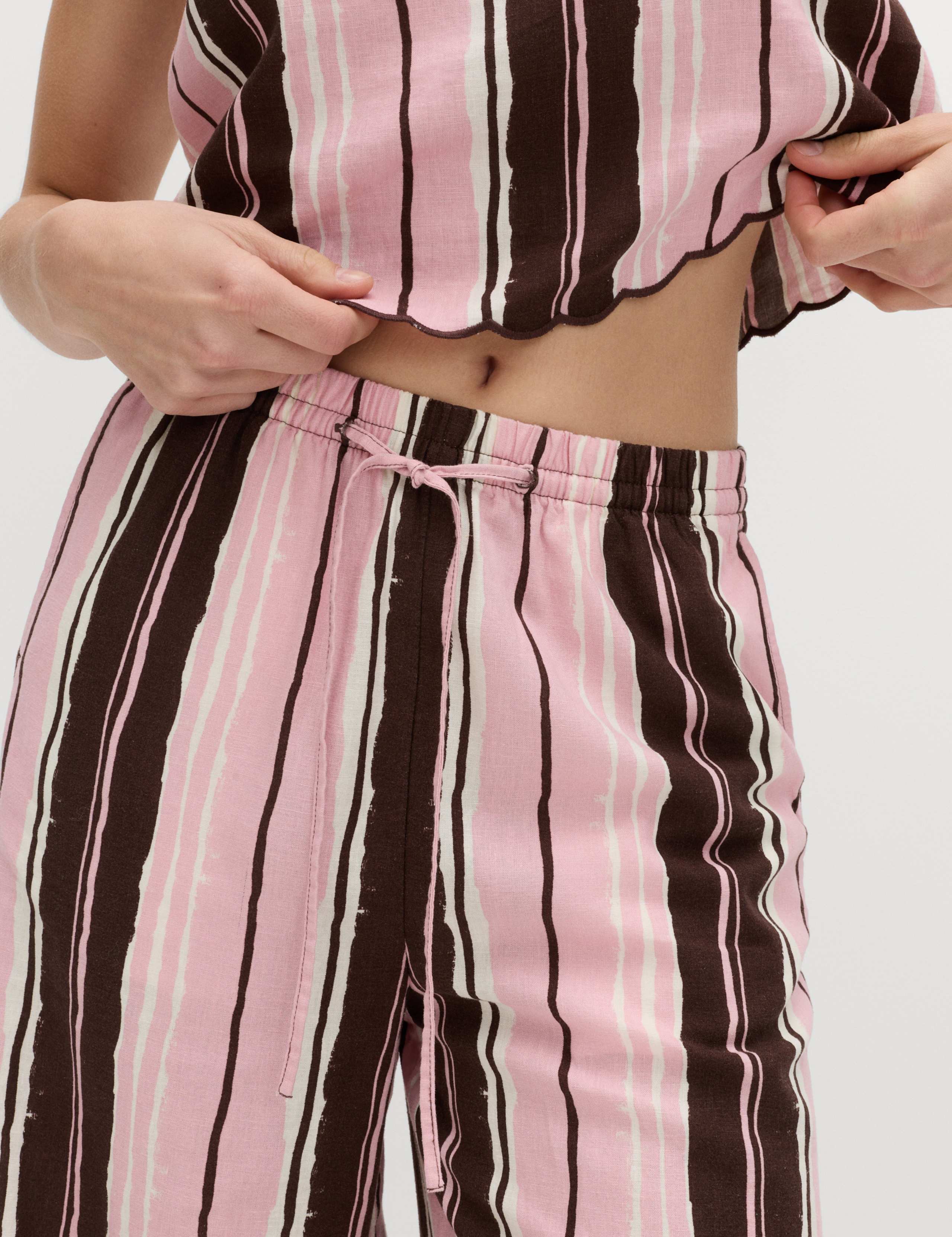 Linen Rich Striped Wide Leg Trousers 5 of 6
