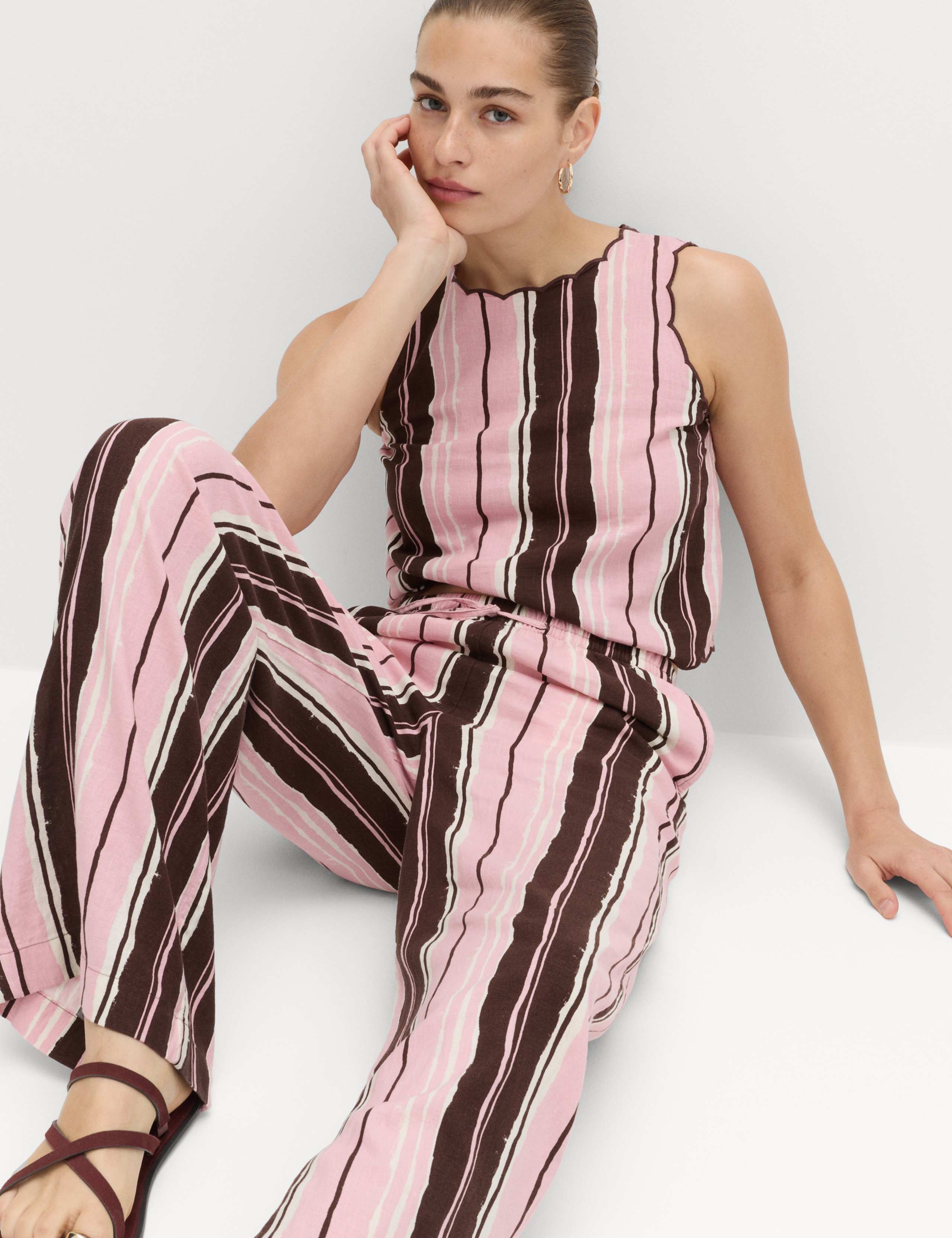 Linen Rich Striped Wide Leg Trousers 6 of 6