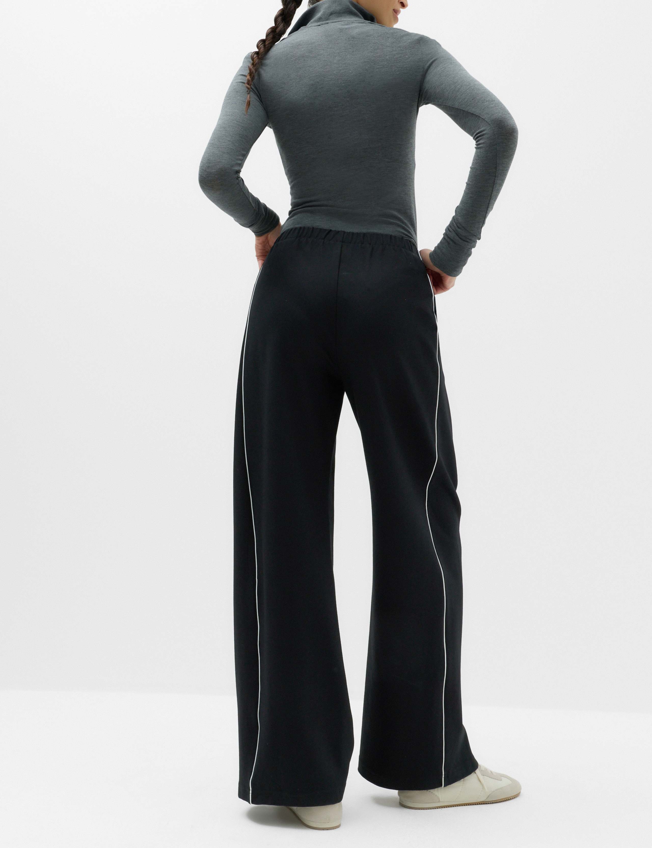 Ponte Side Stripe Drawstring Wide Leg Joggers 4 of 6