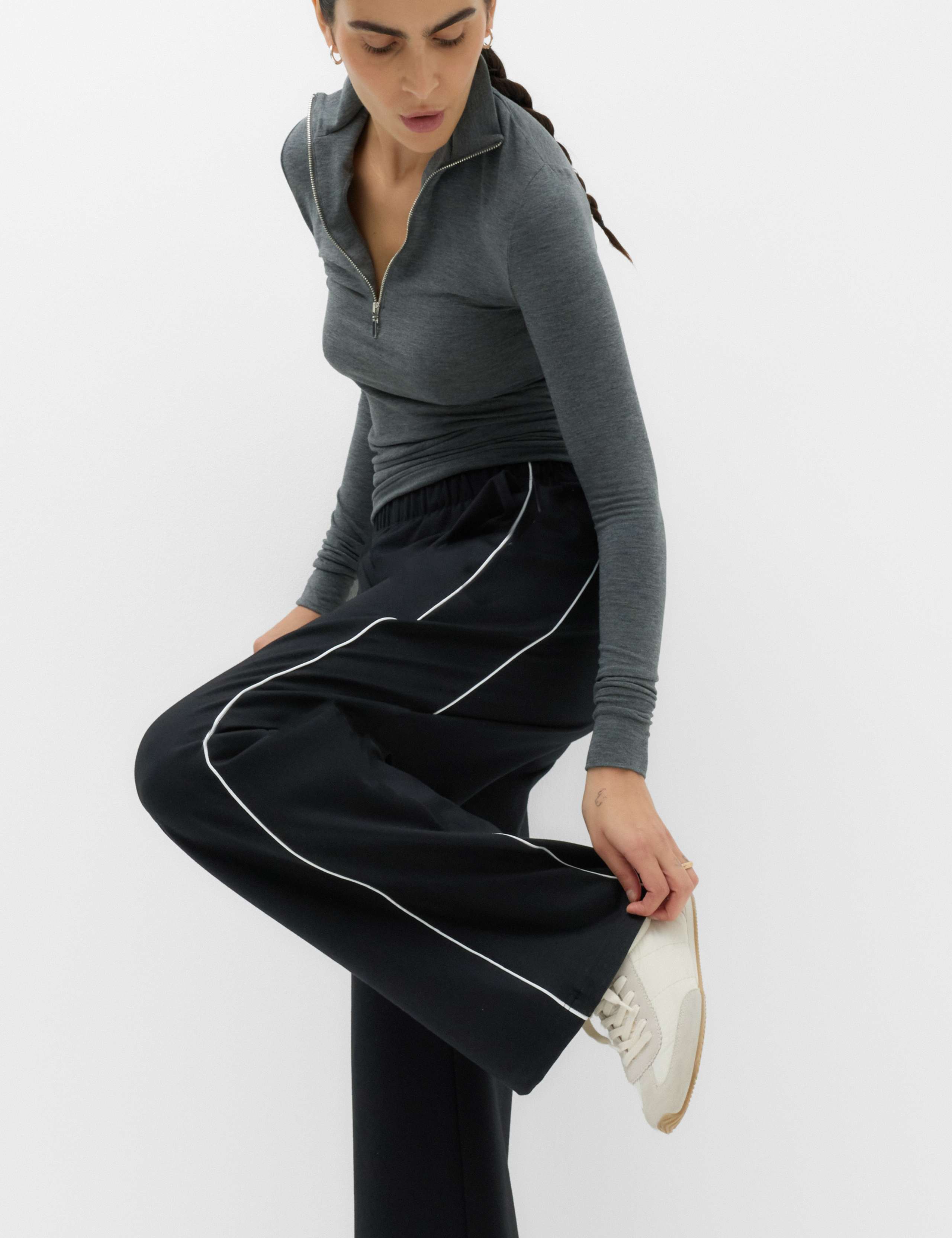 Ponte Side Stripe Drawstring Wide Leg Joggers 5 of 6