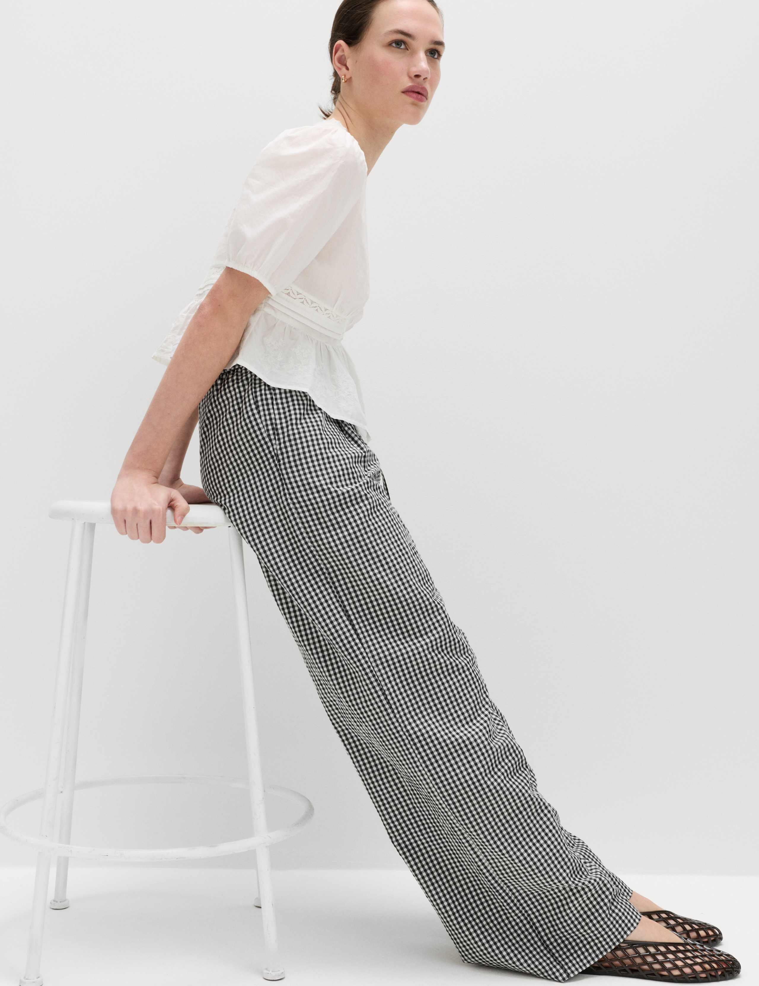 Modal Blend Gingham Wide Leg Trousers 5 of 5