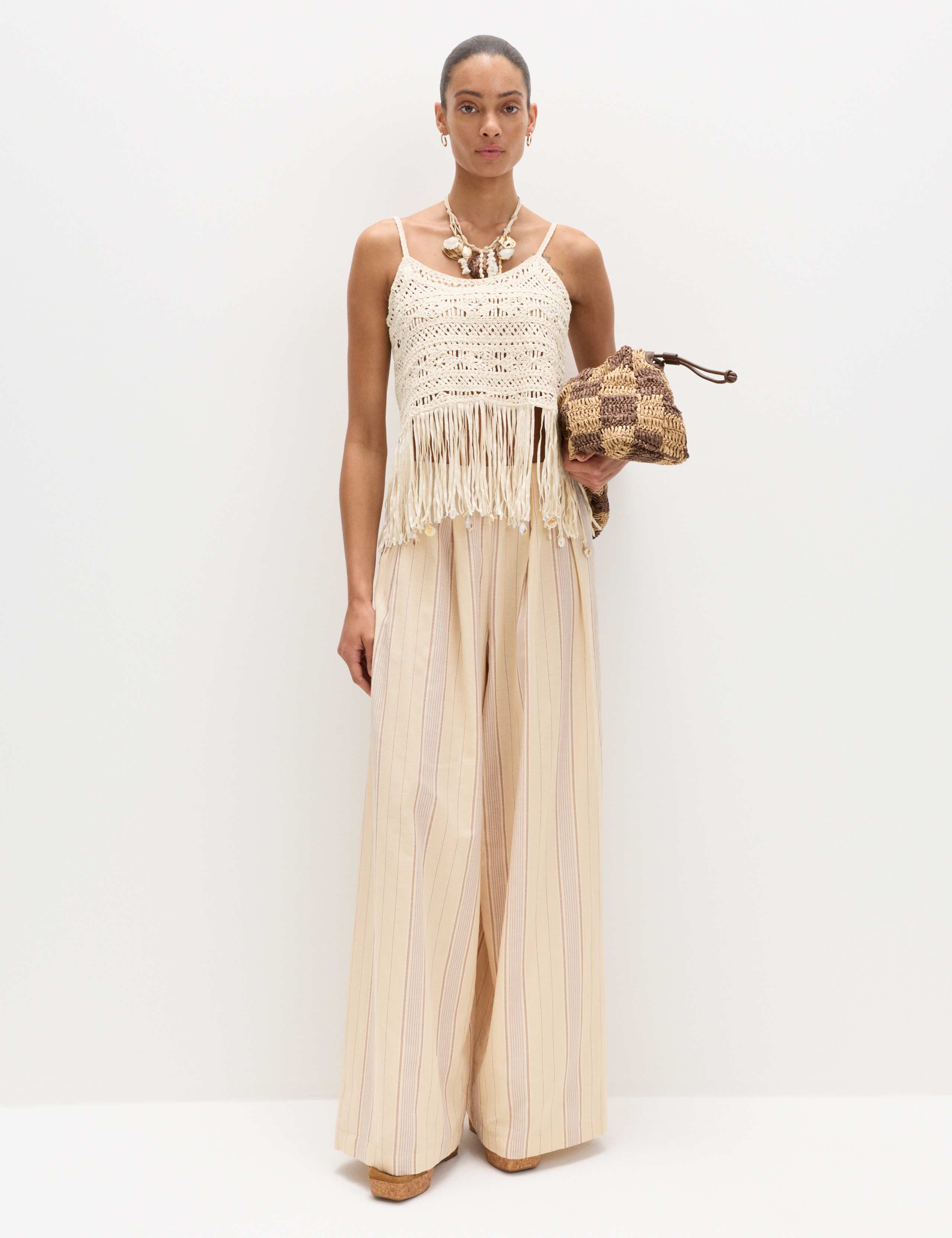 Striped Wide Leg Trousers with Linen 1 of 5