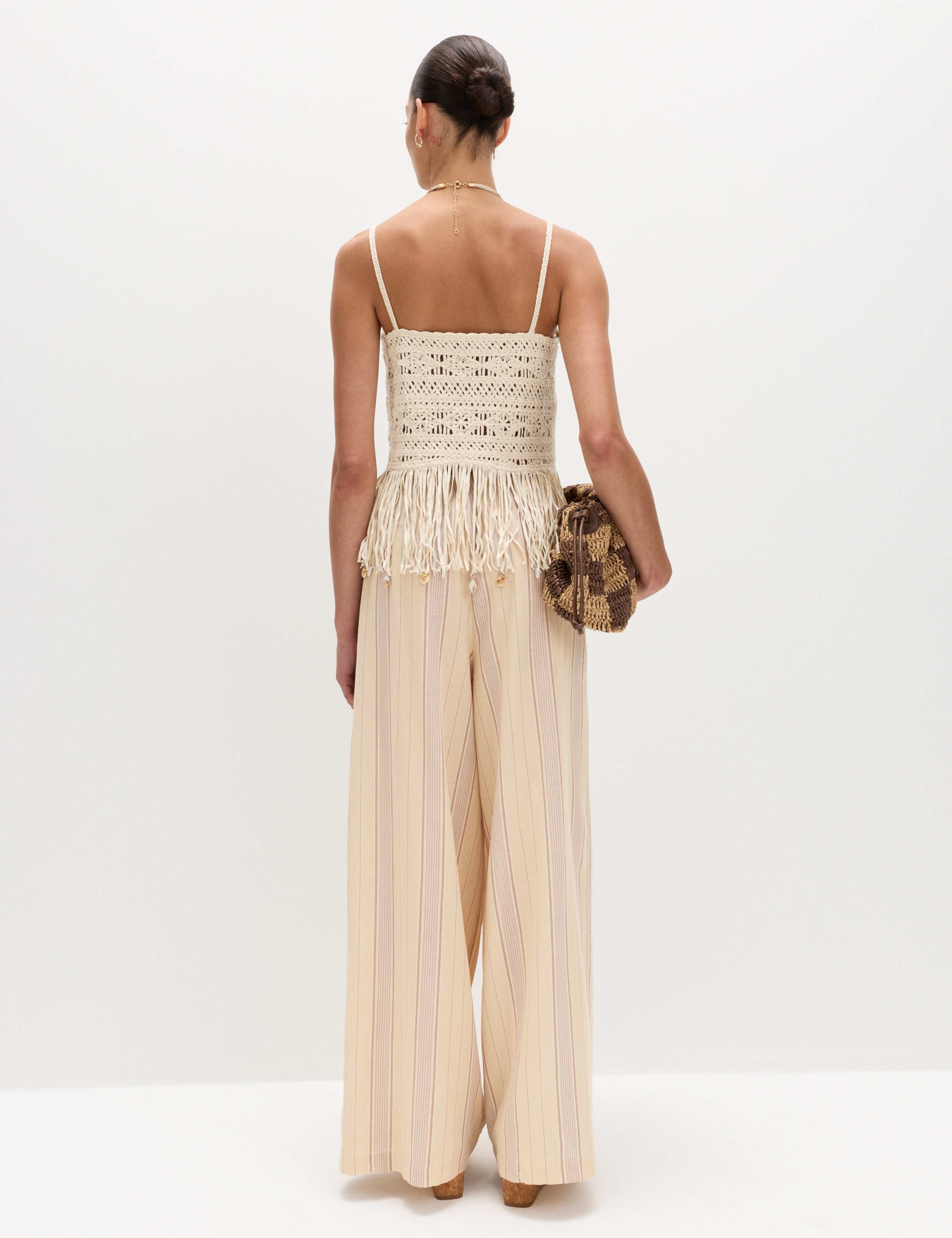 Striped Wide Leg Trousers with Linen 4 of 5