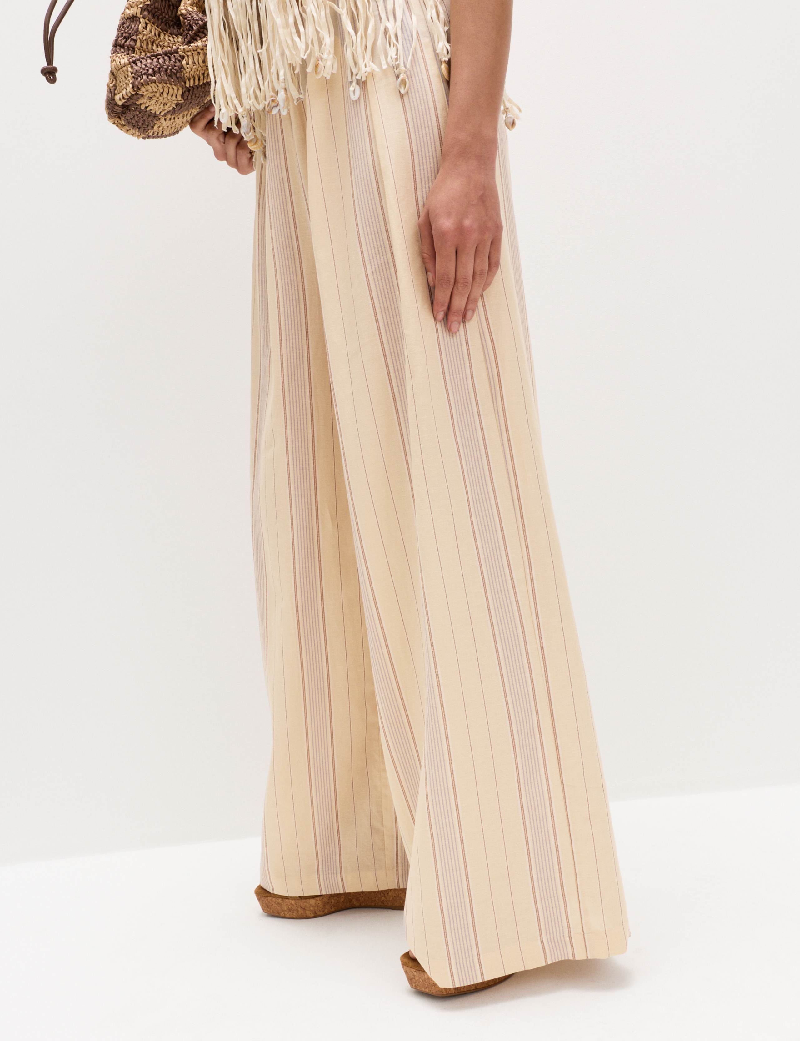 Striped Wide Leg Trousers with Linen 5 of 5