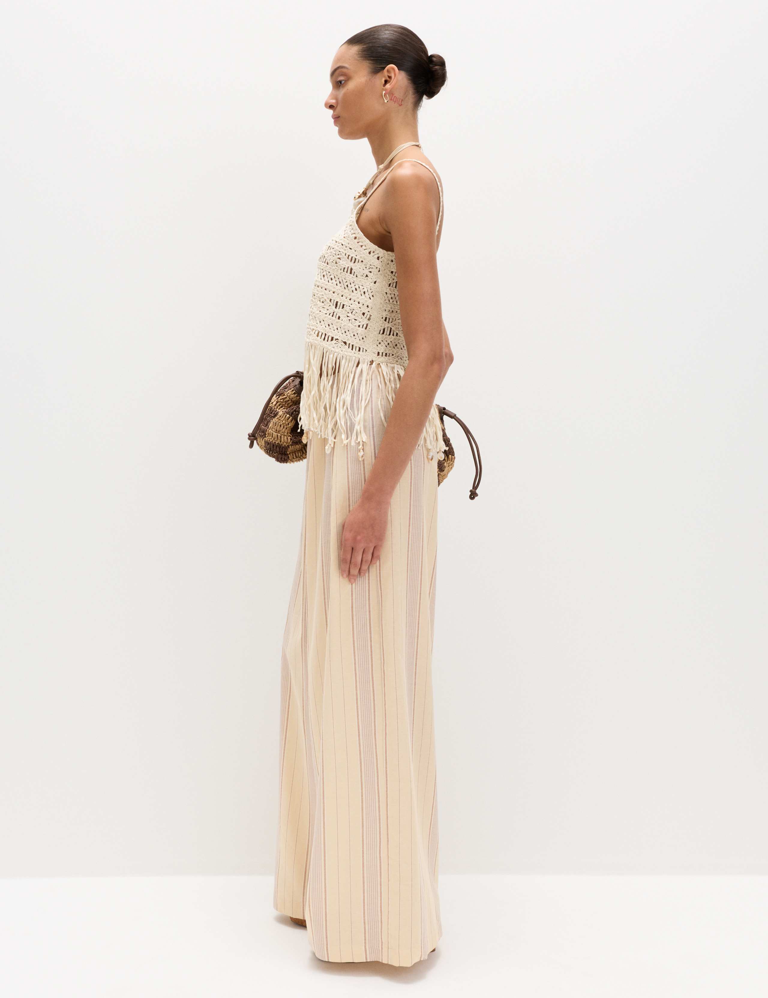 Striped Wide Leg Trousers with Linen 6 of 7