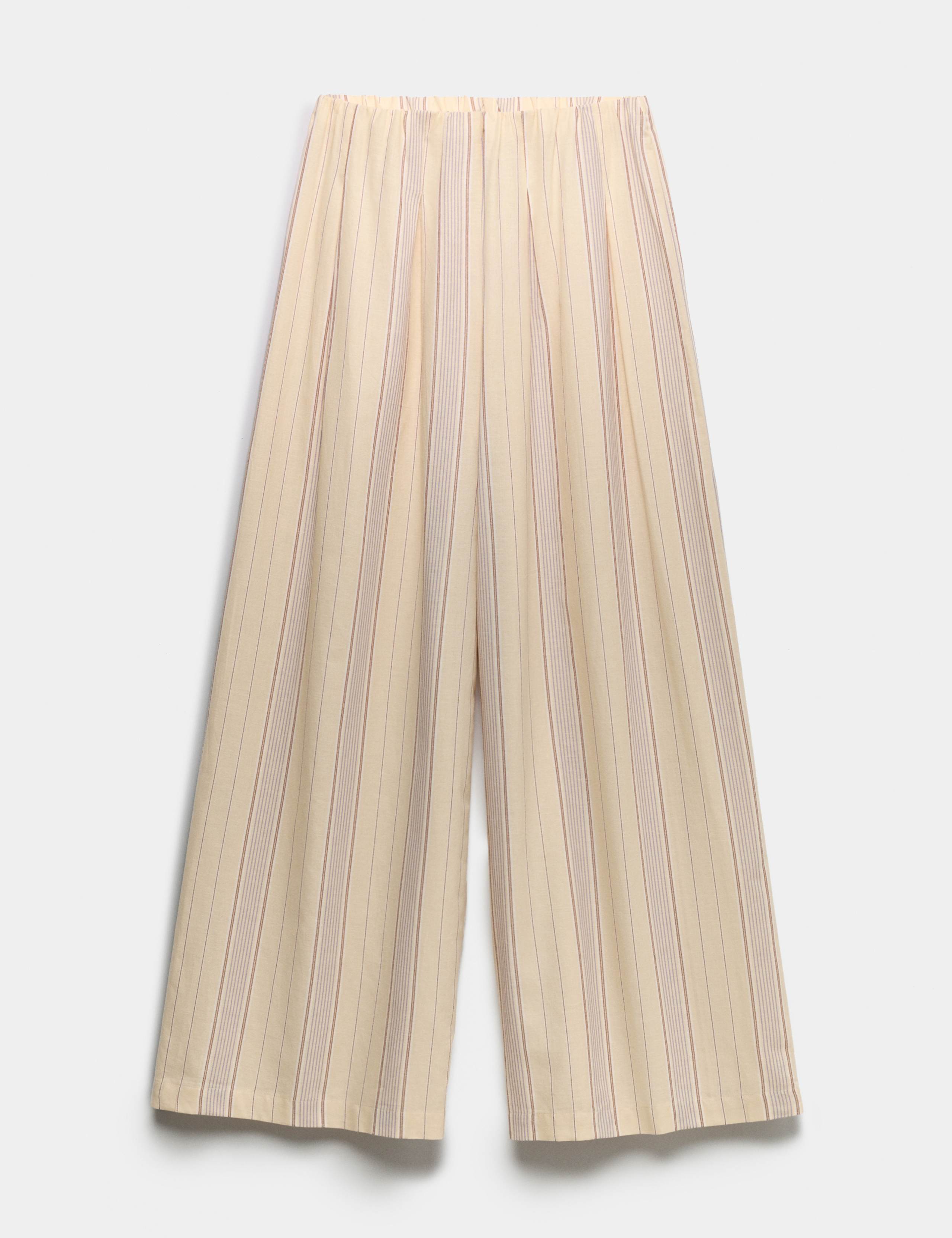 Striped Wide Leg Trousers with Linen 2 of 5