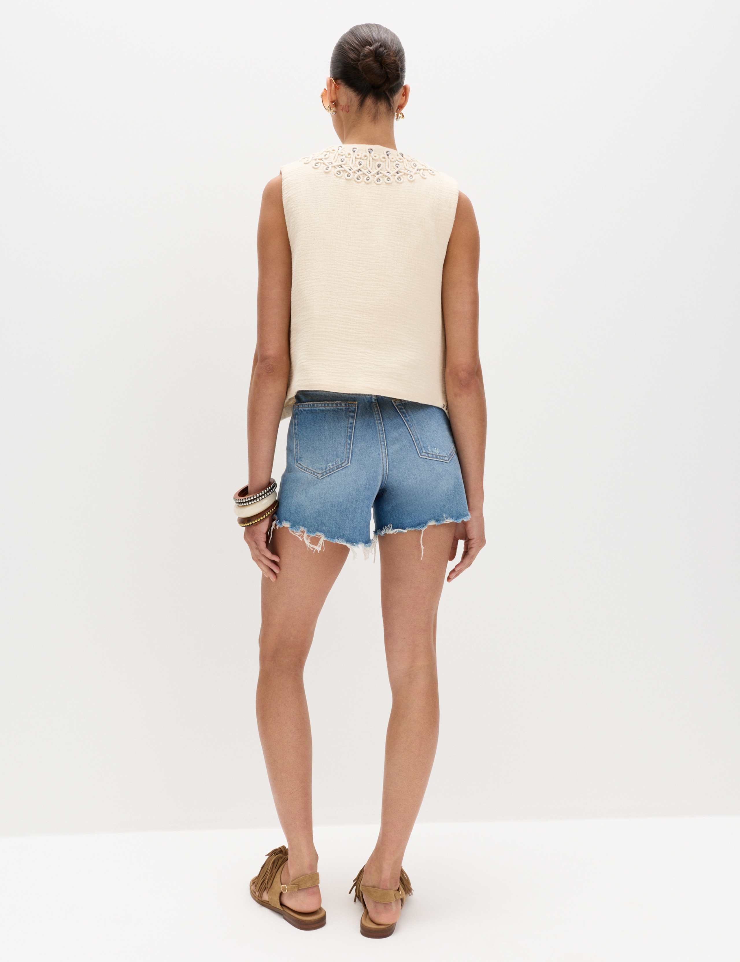 High Waisted Raw Hem Denim Shorts 3 of 6