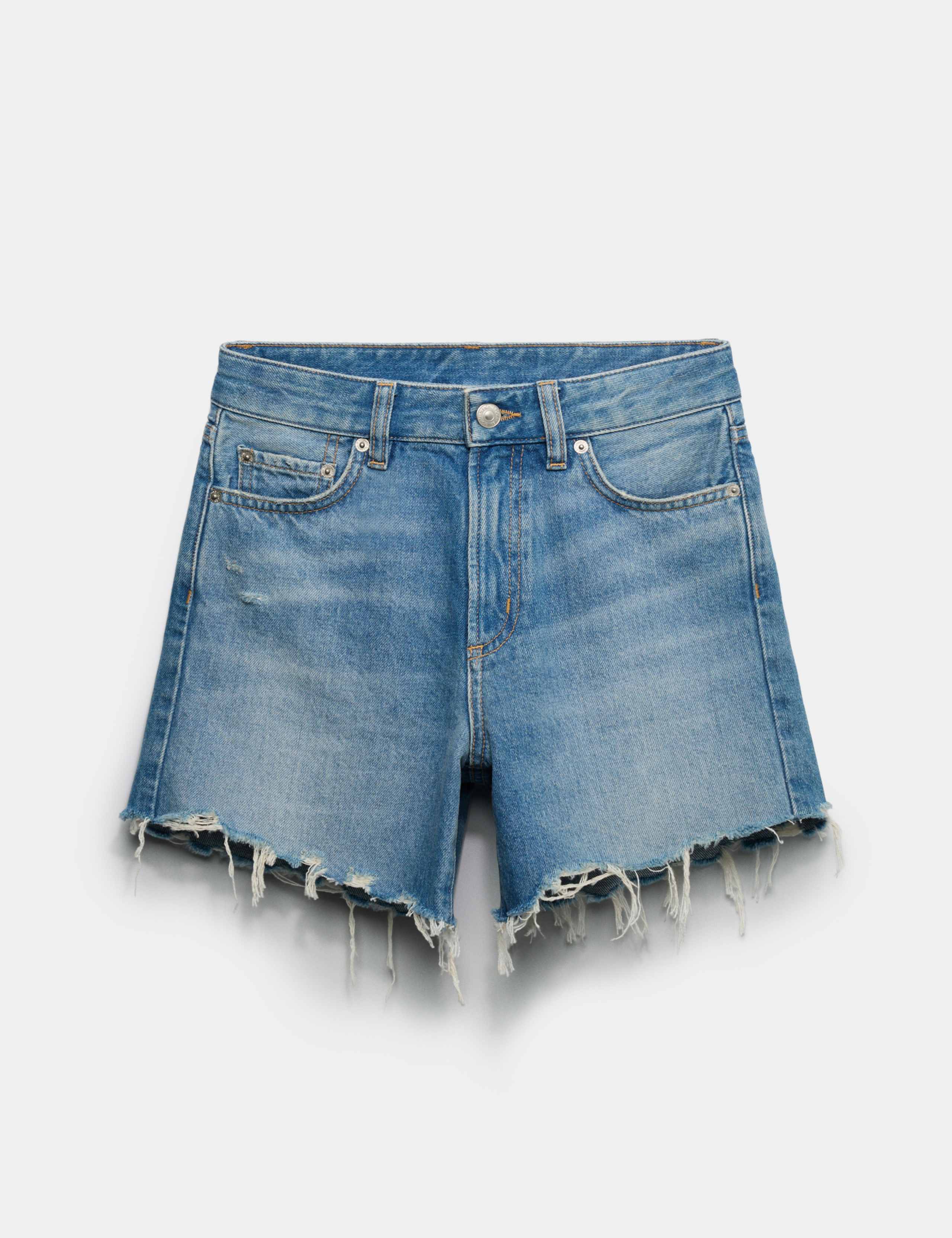 High Waisted Raw Hem Denim Shorts 2 of 6