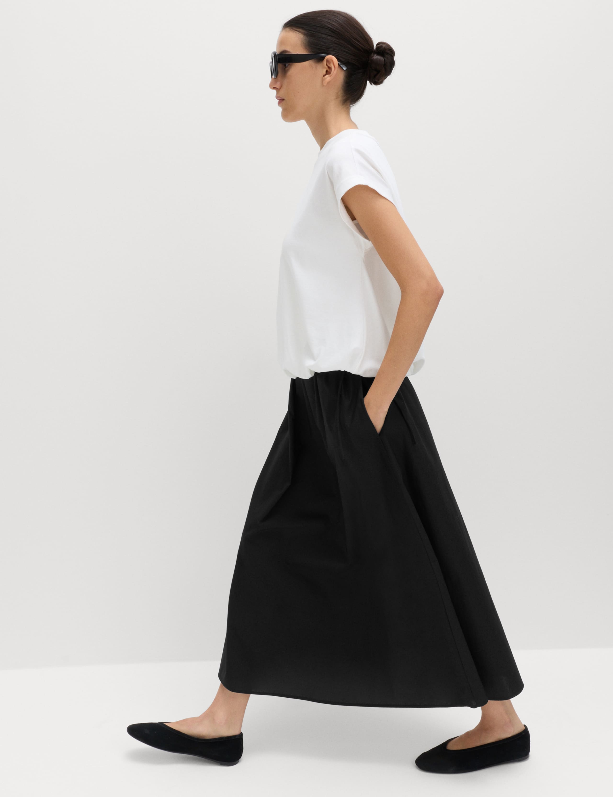Pure Cotton Poplin Tie Side Midi Skirt 1 of 6