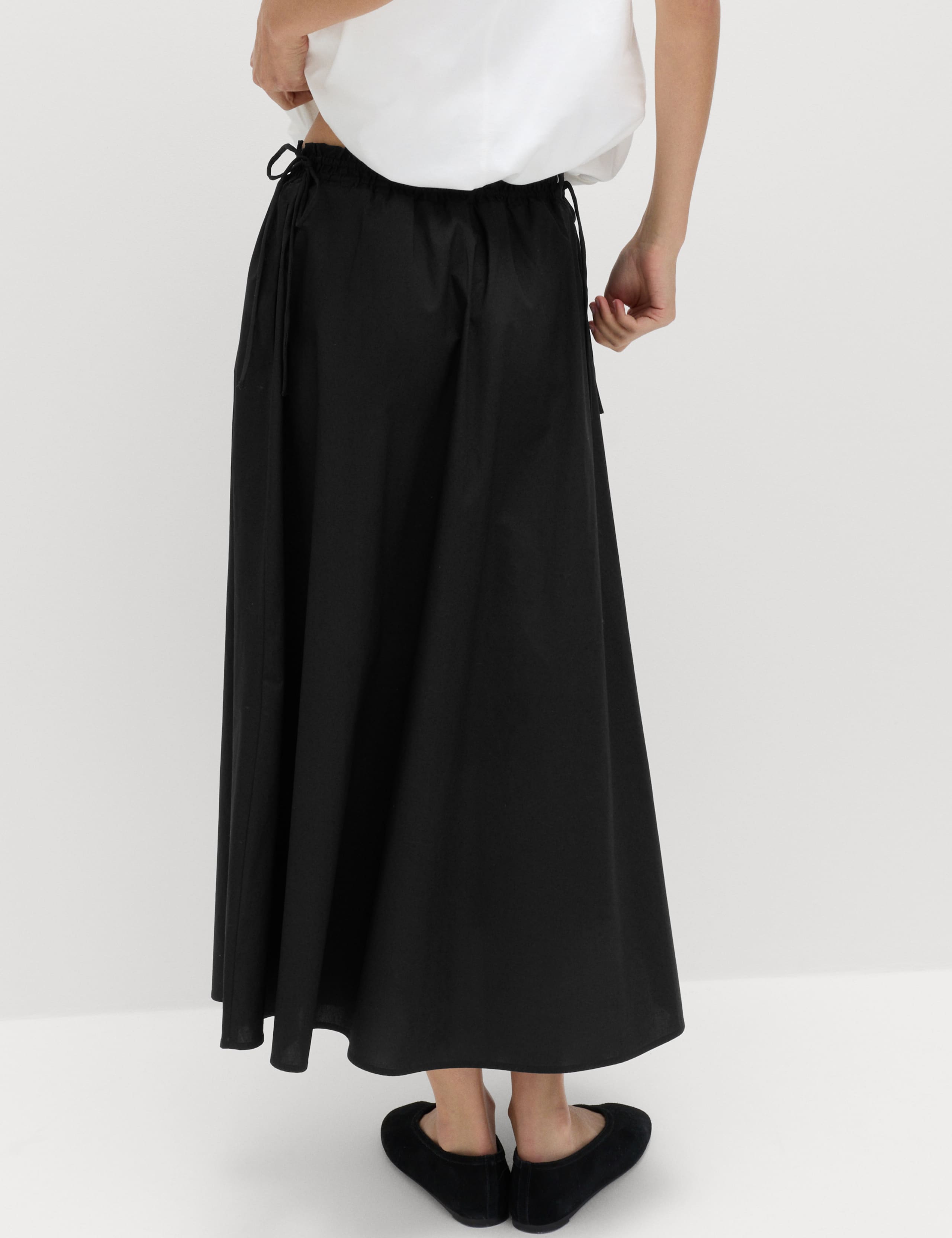 Pure Cotton Poplin Tie Side Midi Skirt 5 of 6