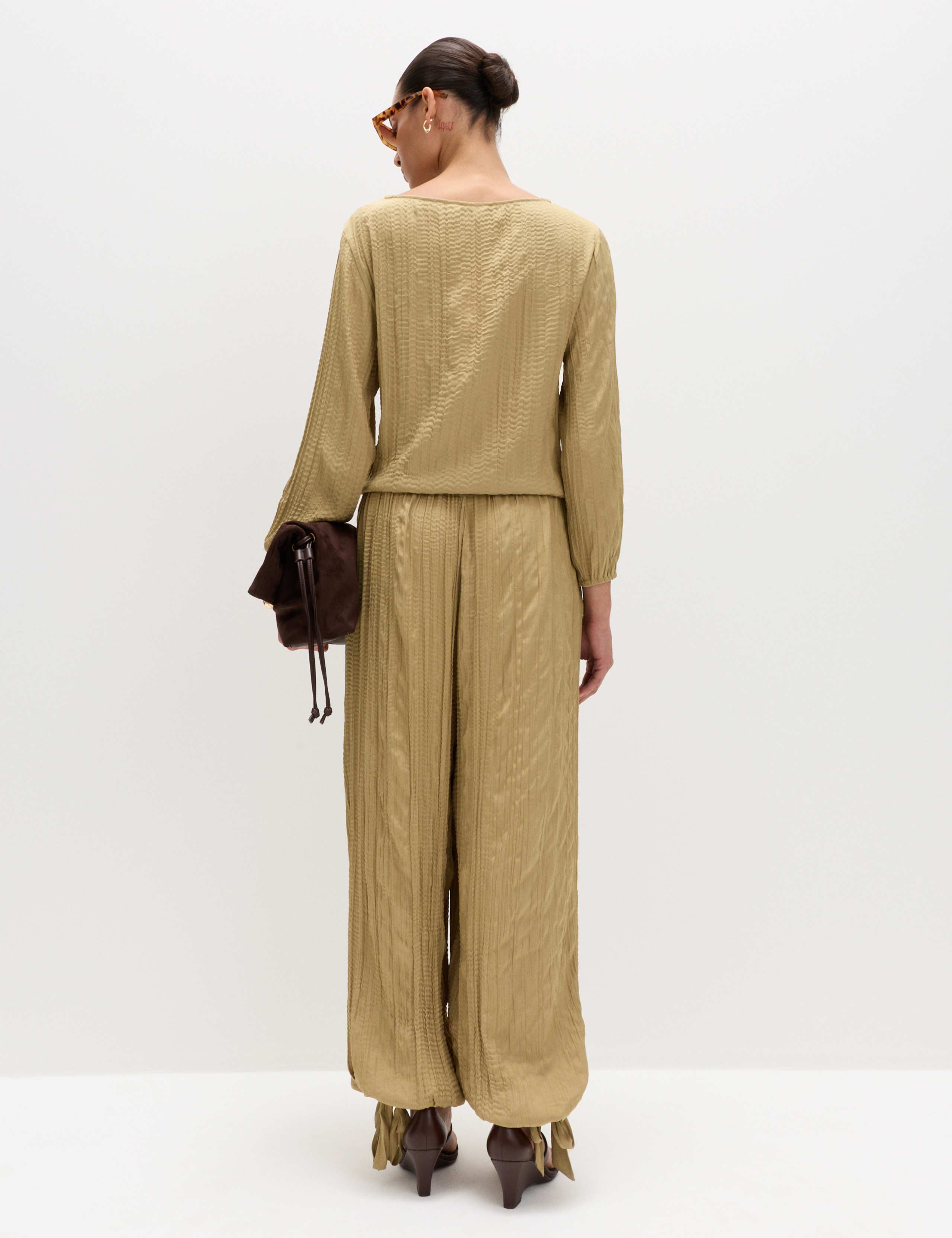 Tie Hem Crinkle Drawstring Balloon Trousers 3 of 7