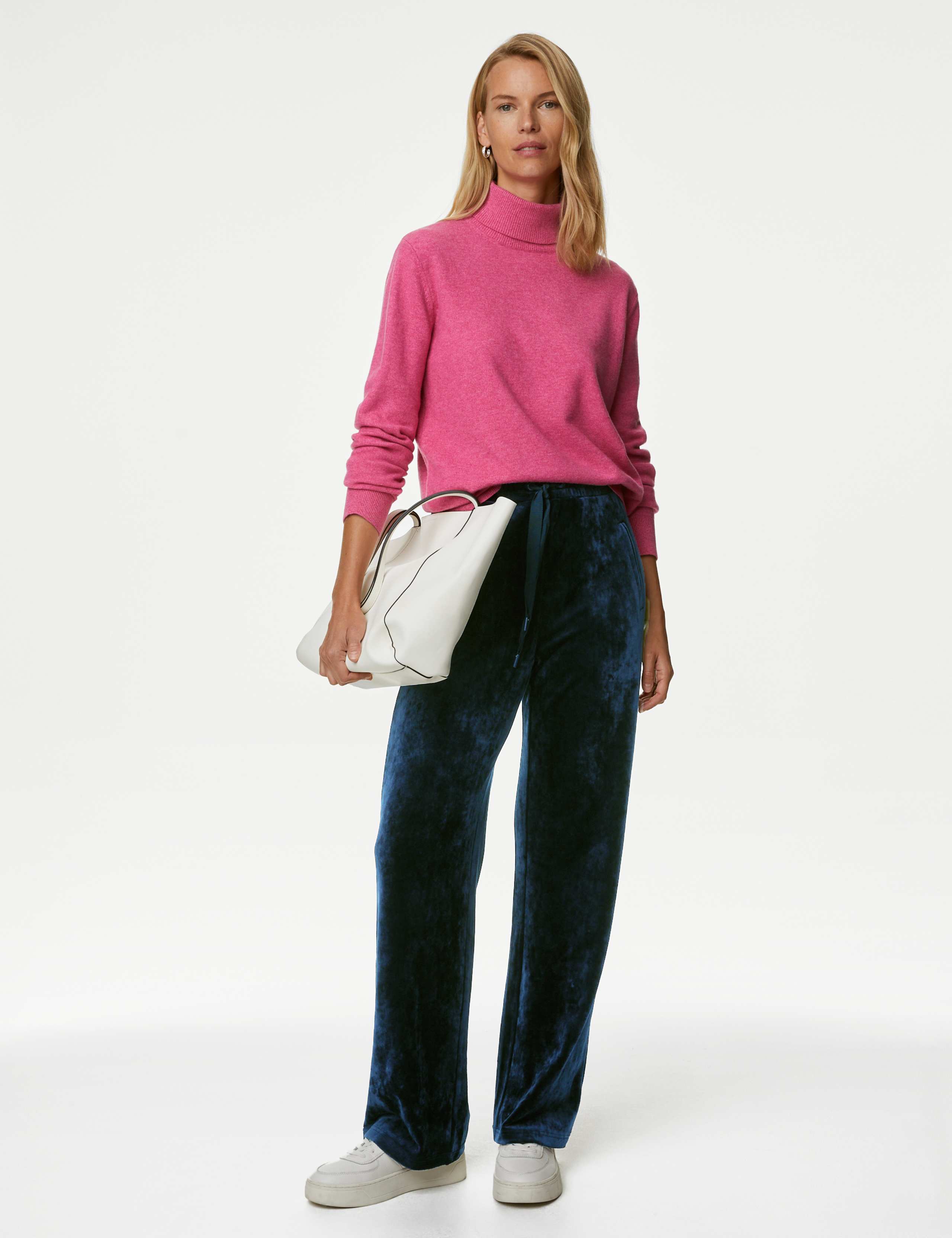 Velour Elasticated Waist Straight Leg Trousers 1 of 5