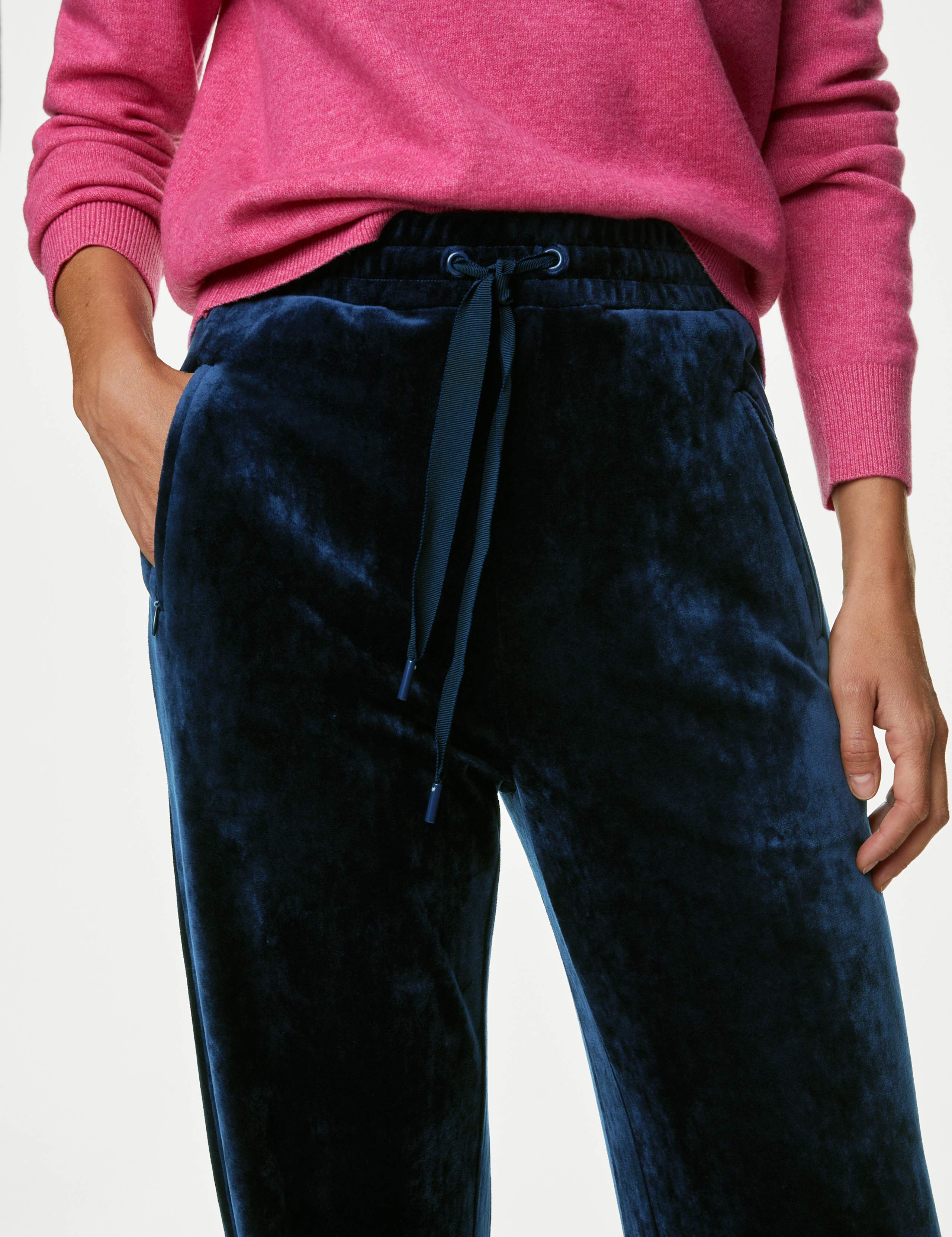 Velour Elasticated Waist Straight Leg Trousers 3 of 5
