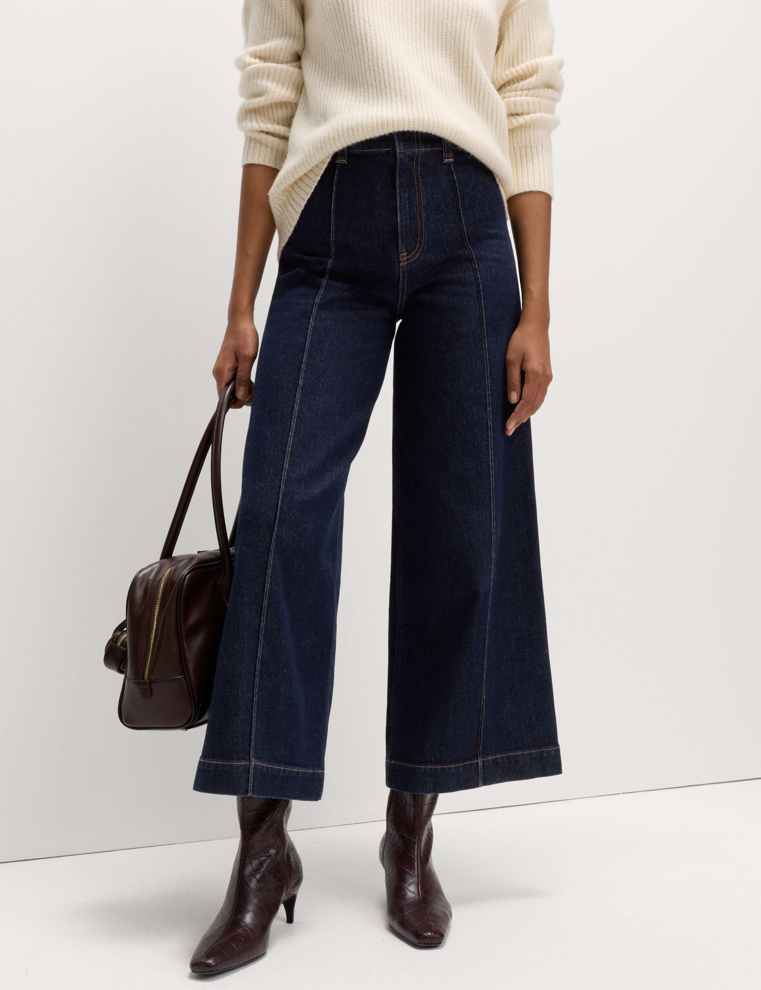 Cotton Rich Denim Pintuck Wide Leg Jeans 3 of 5
