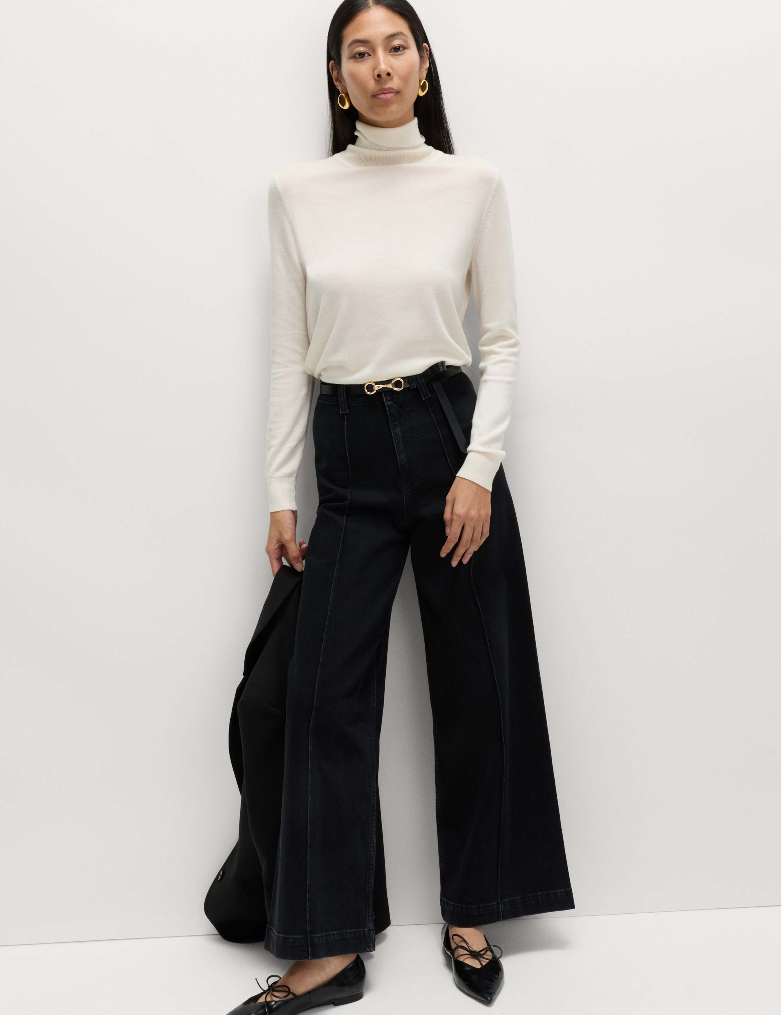 Pintuck Wide Leg Ankle Grazer Jeans 3 of 7