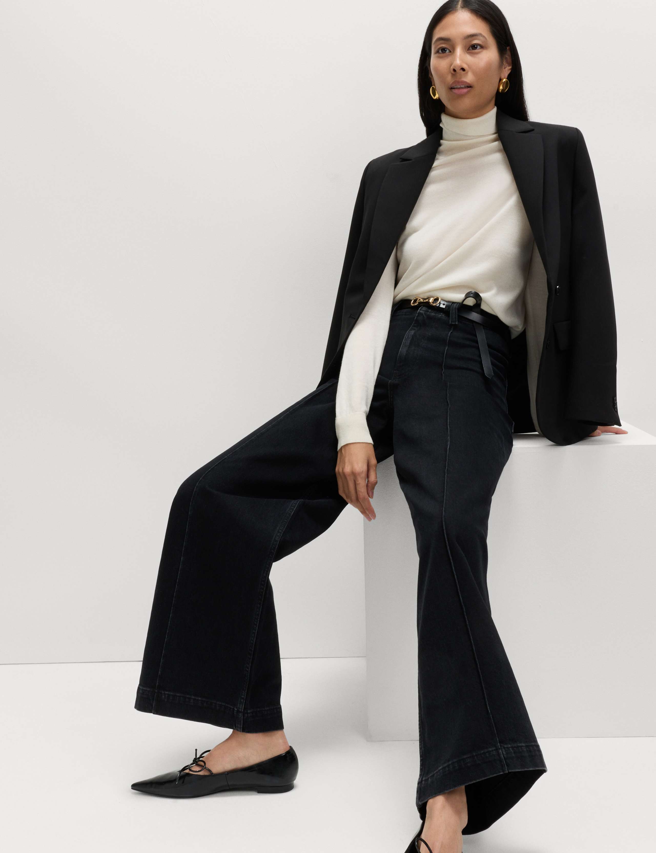 Pintuck Wide Leg Ankle Grazer Jeans 5 of 7