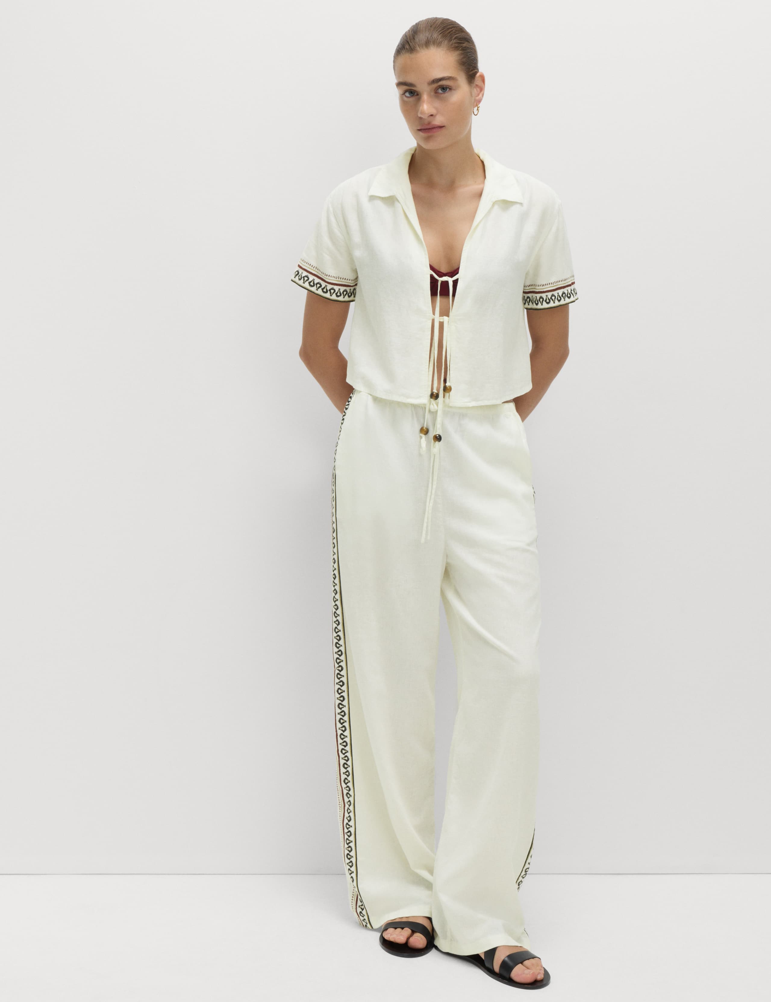 Linen Rich Side Detail Wide Leg Trousers 5 of 5