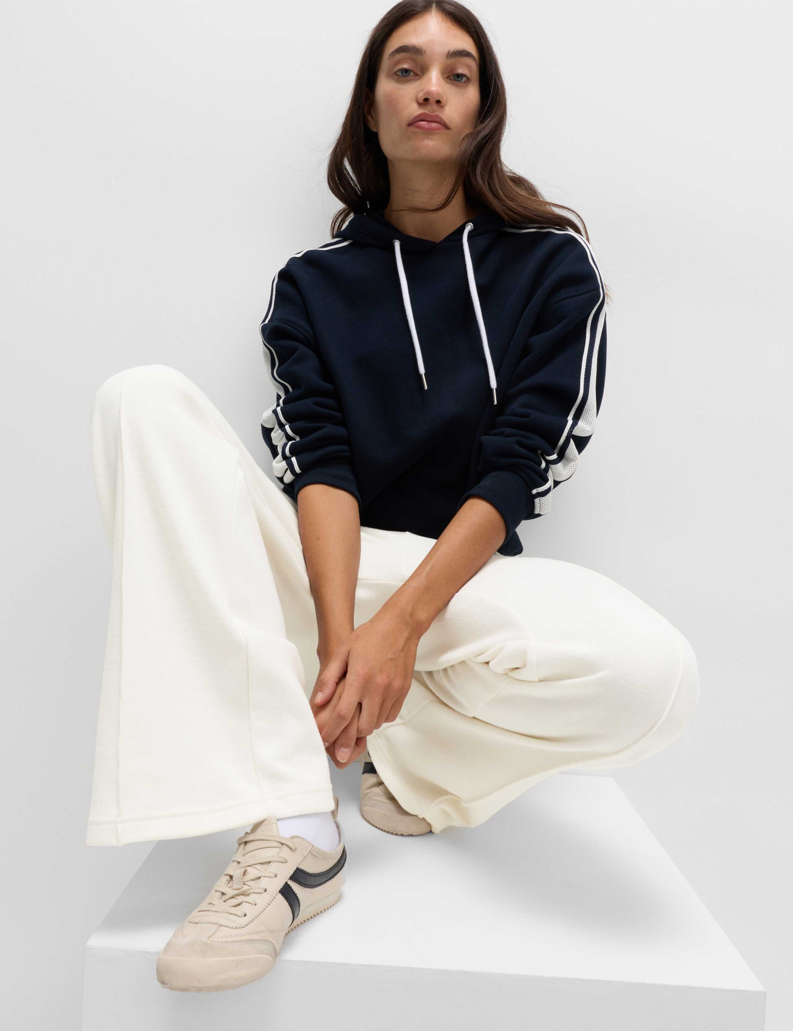 Cotton Blend Cosy Rib Pintuck Wide Leg Trousers 5 of 6