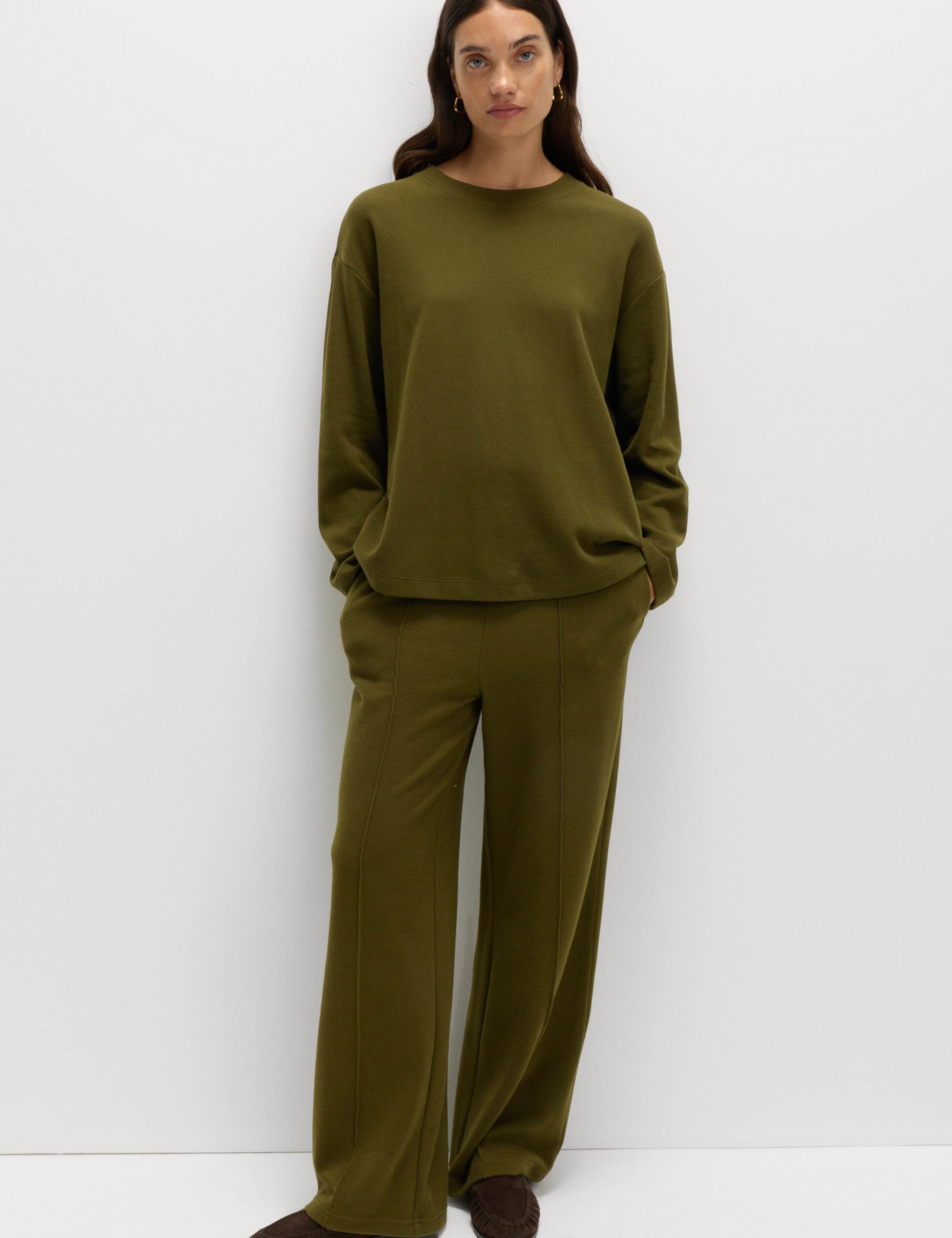 Cotton Blend Cosy Rib Pintuck Wide Leg Trousers 4 of 6