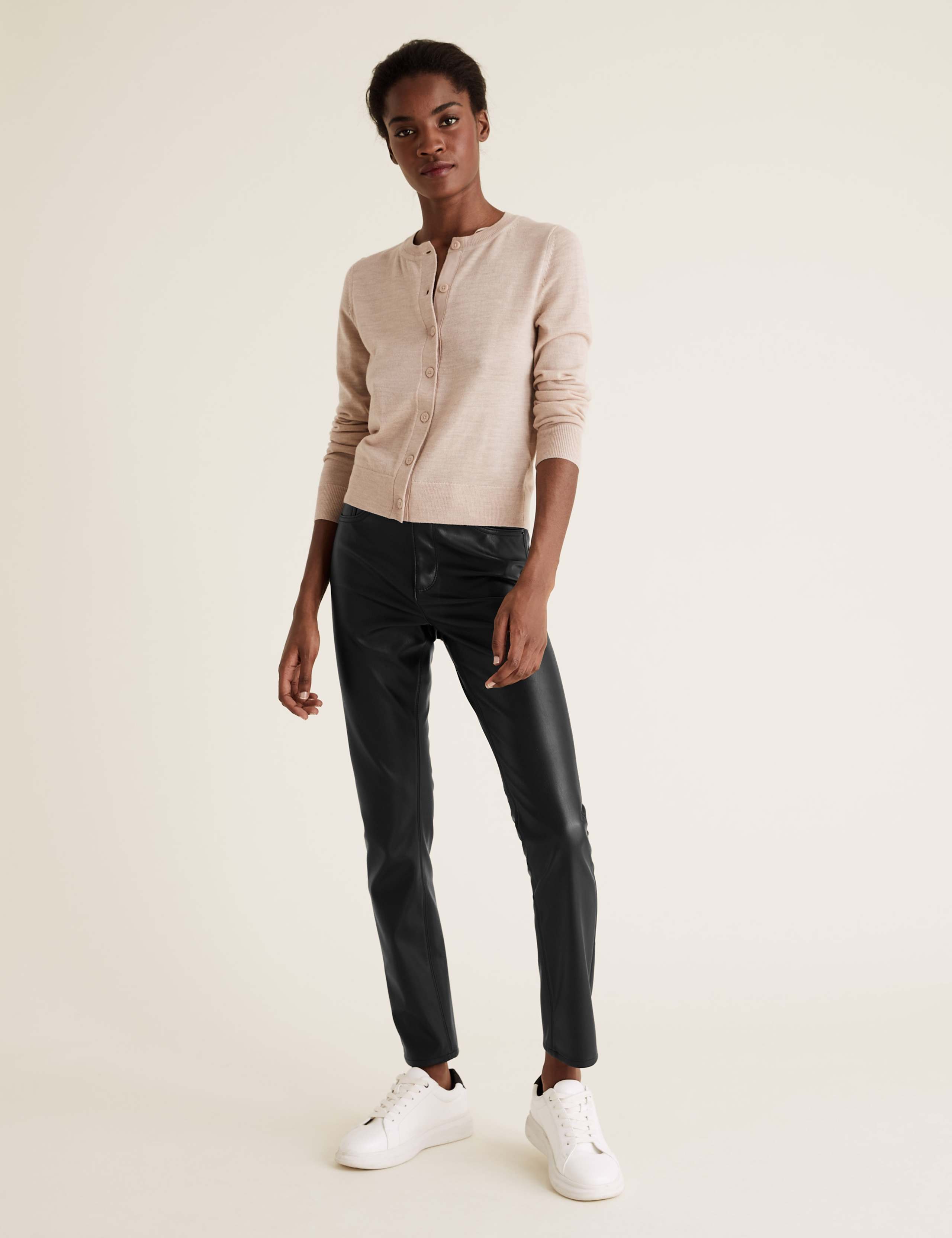 Leather Look High Waisted Slim Fit Jeans 1 of 5