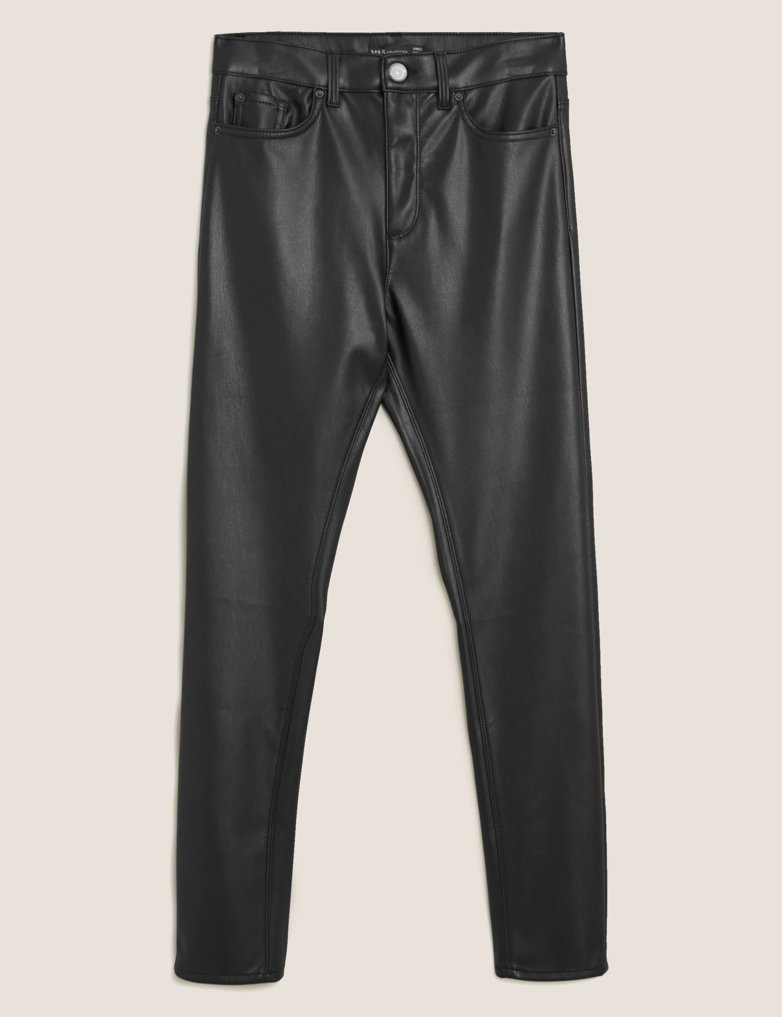 Leather Look High Waisted Slim Fit Jeans 2 of 5
