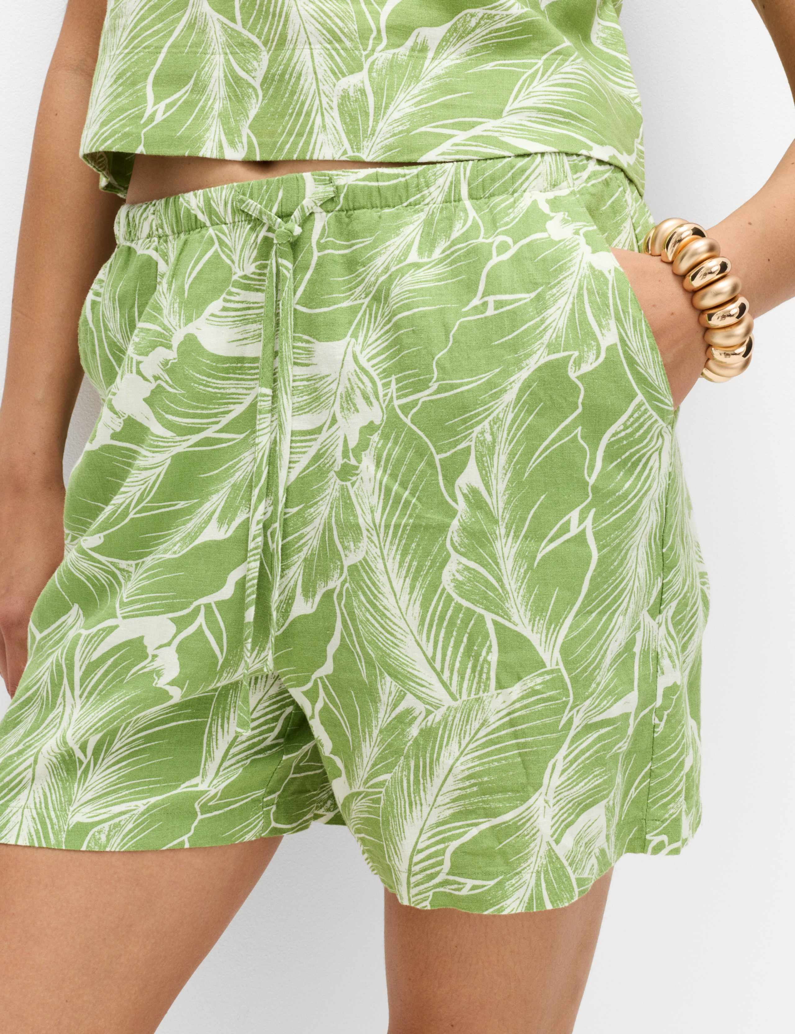 Linen Rich Palm Print Shorts 2 of 4