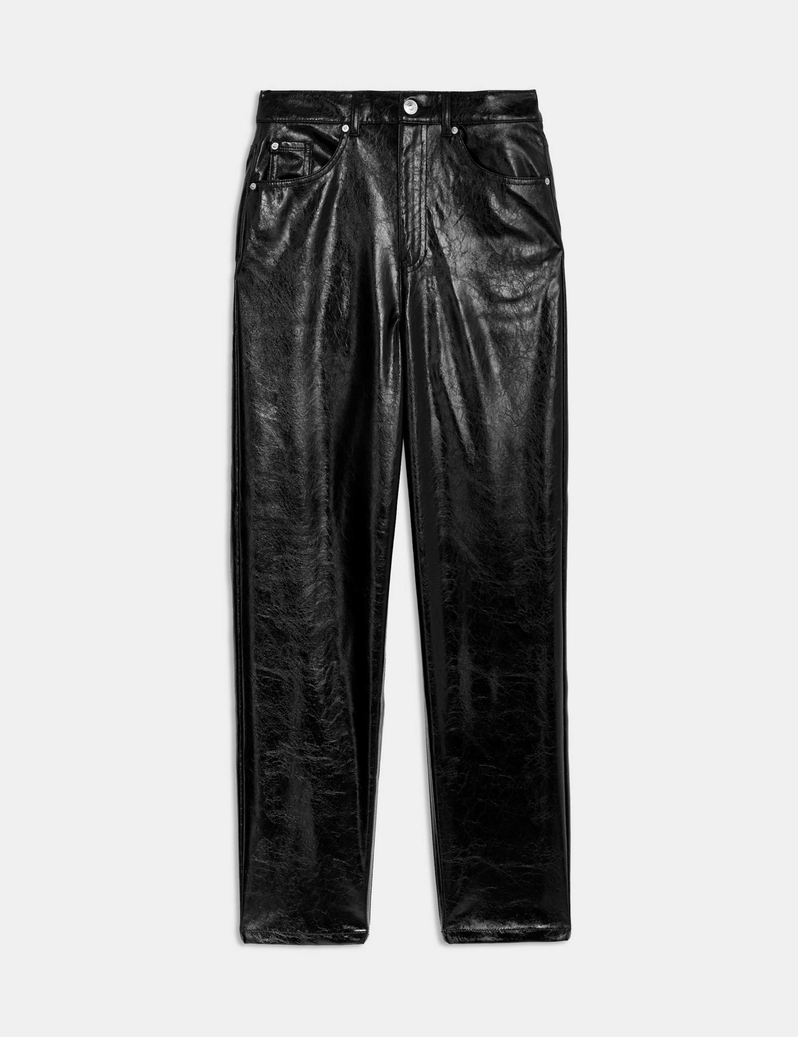 Leather Look Straight Leg Ankle Grazer Trousers 2 of 4