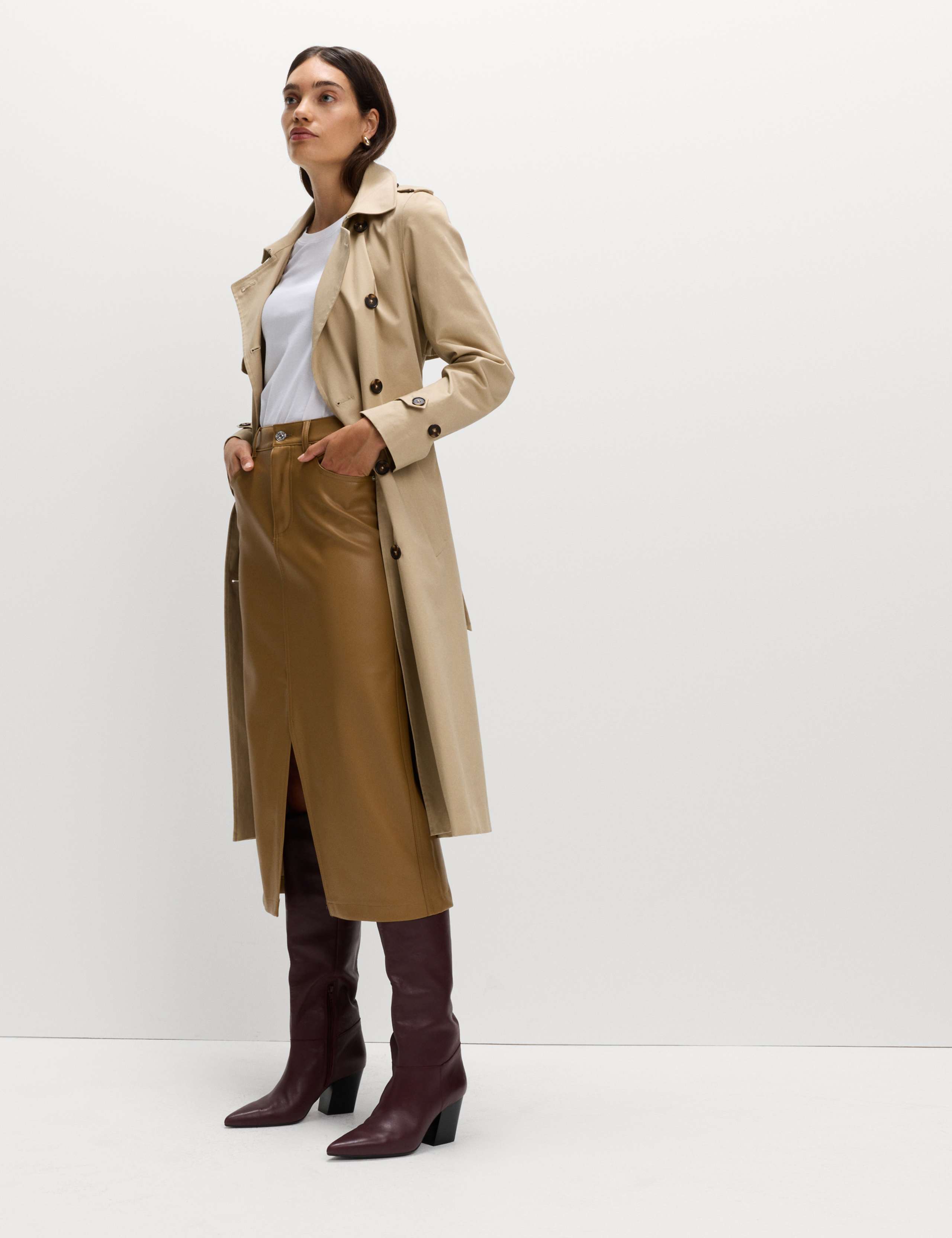 Faux Leather Midi Split Front A-Line Skirt 4 of 5