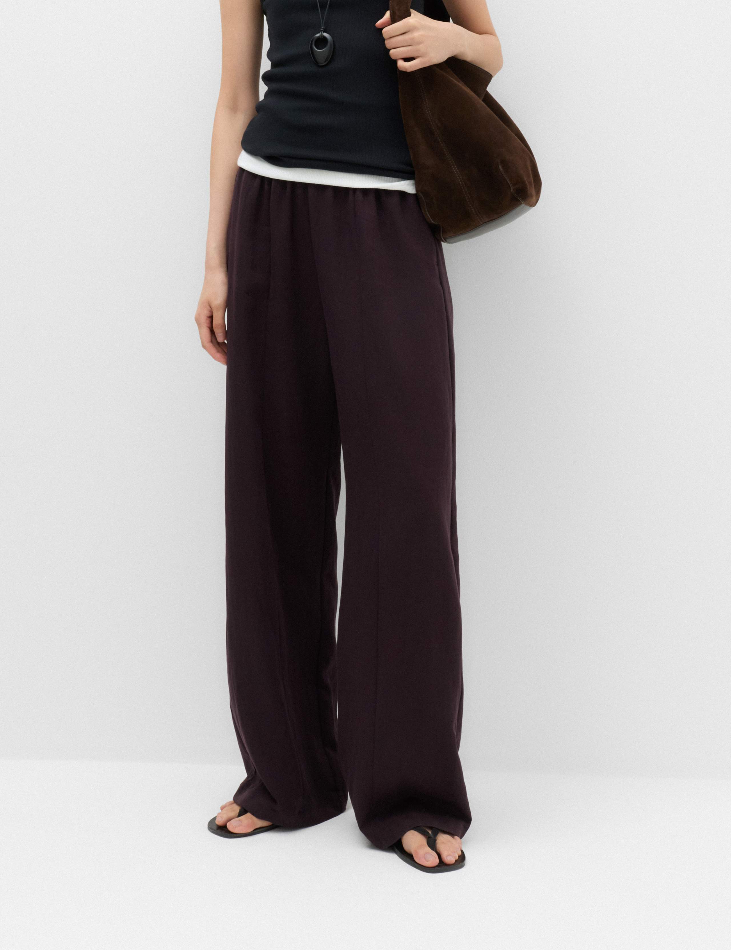 Lyocell Rich Elasticated Waist Wide Leg Trousers 3 of 6