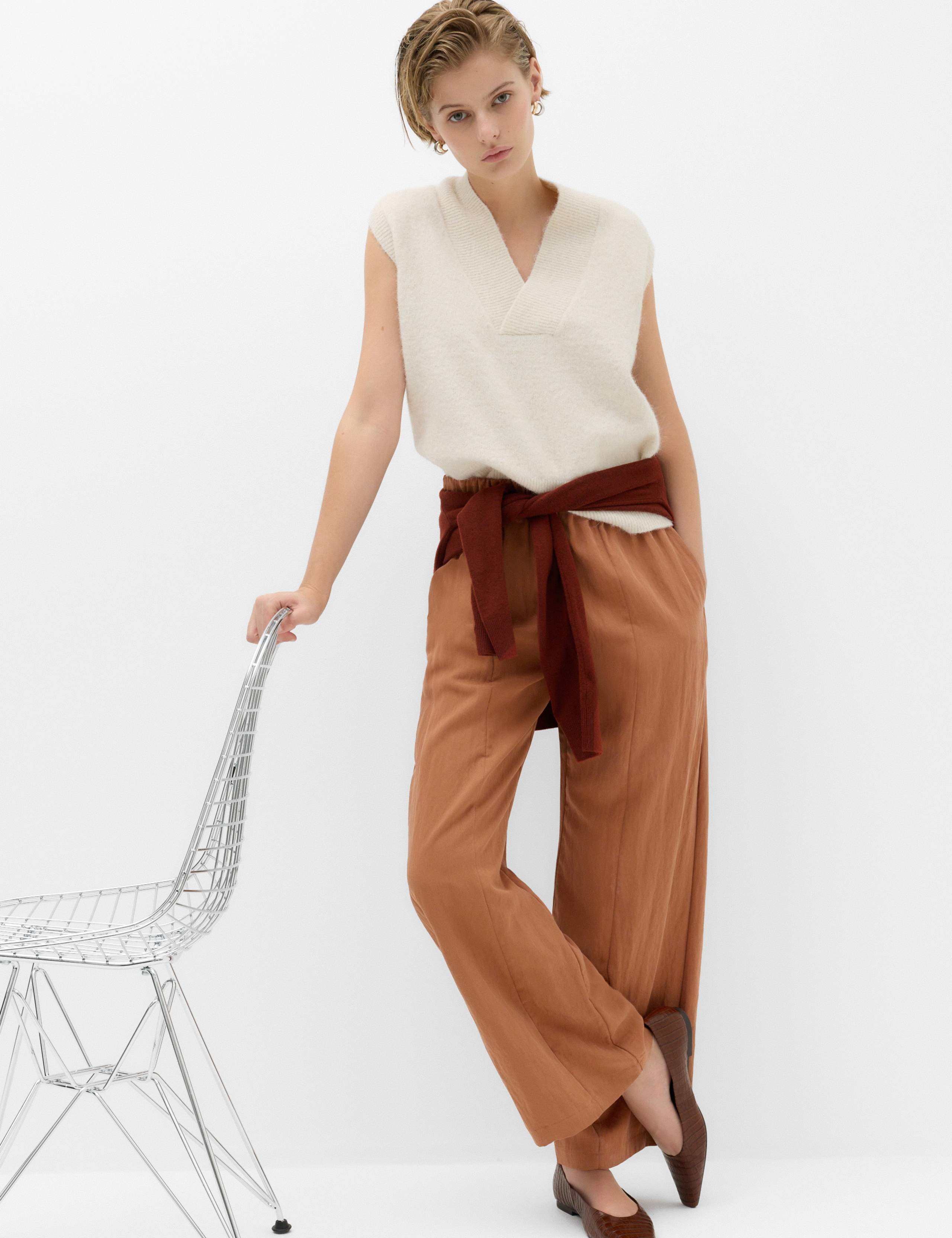 Lyocell Rich Elasticated Waist Wide Leg Trousers 6 of 6