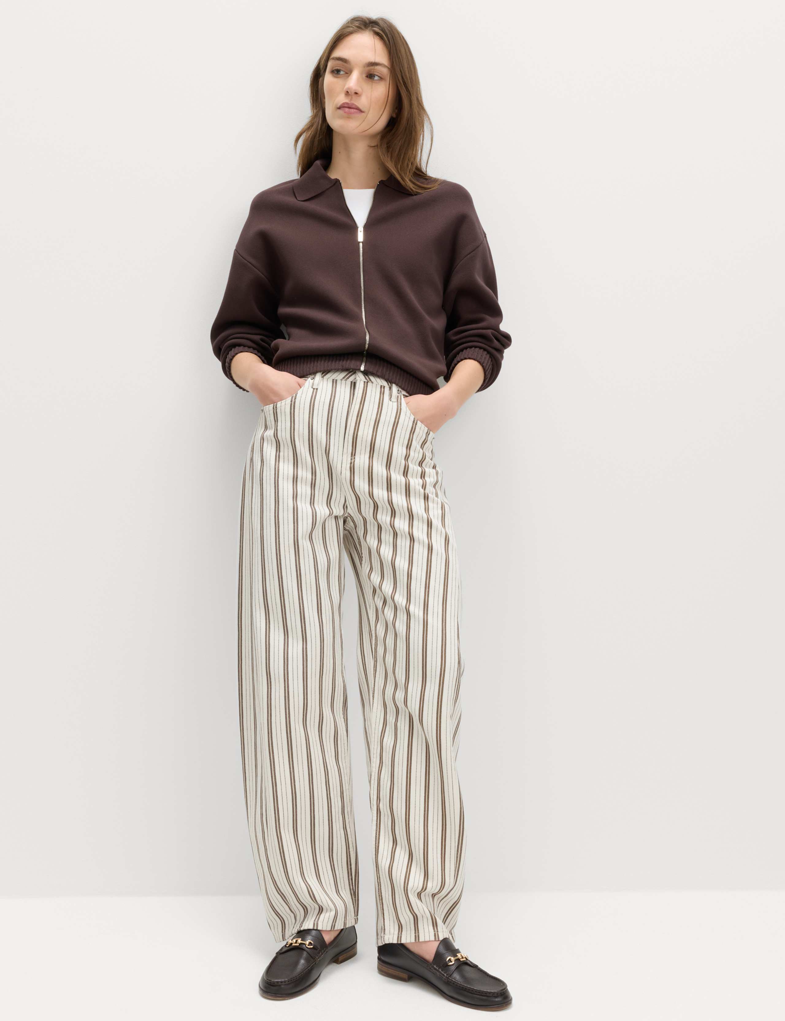 Mid Rise Striped Barrel Jeans 1 of 6
