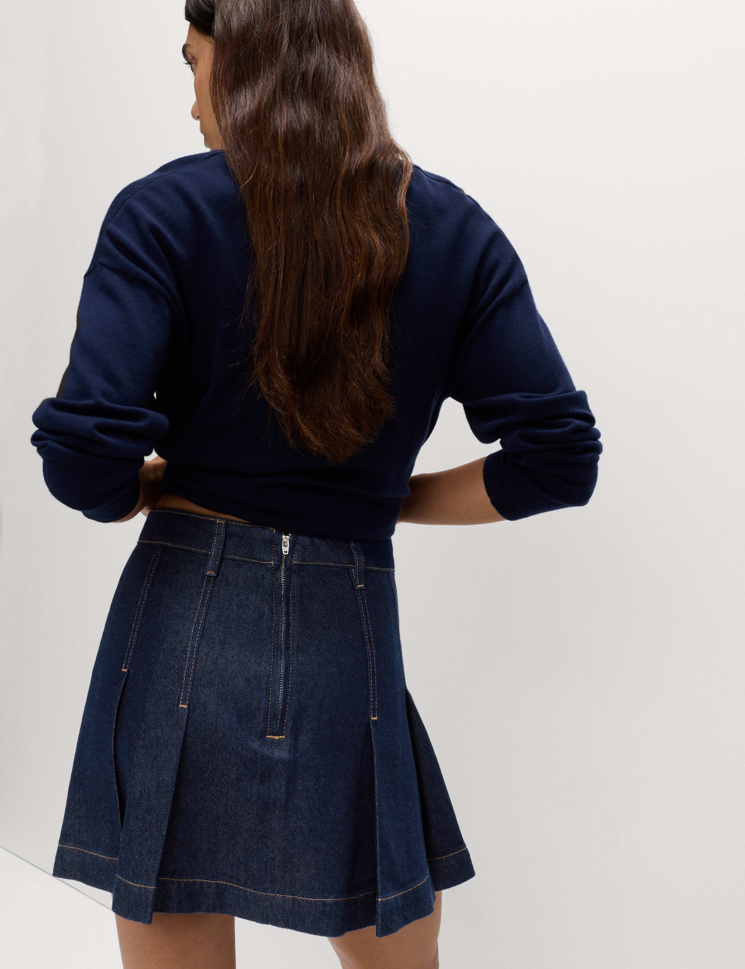 Cotton Rich Denim Pleated Mini Skirt 4 of 4