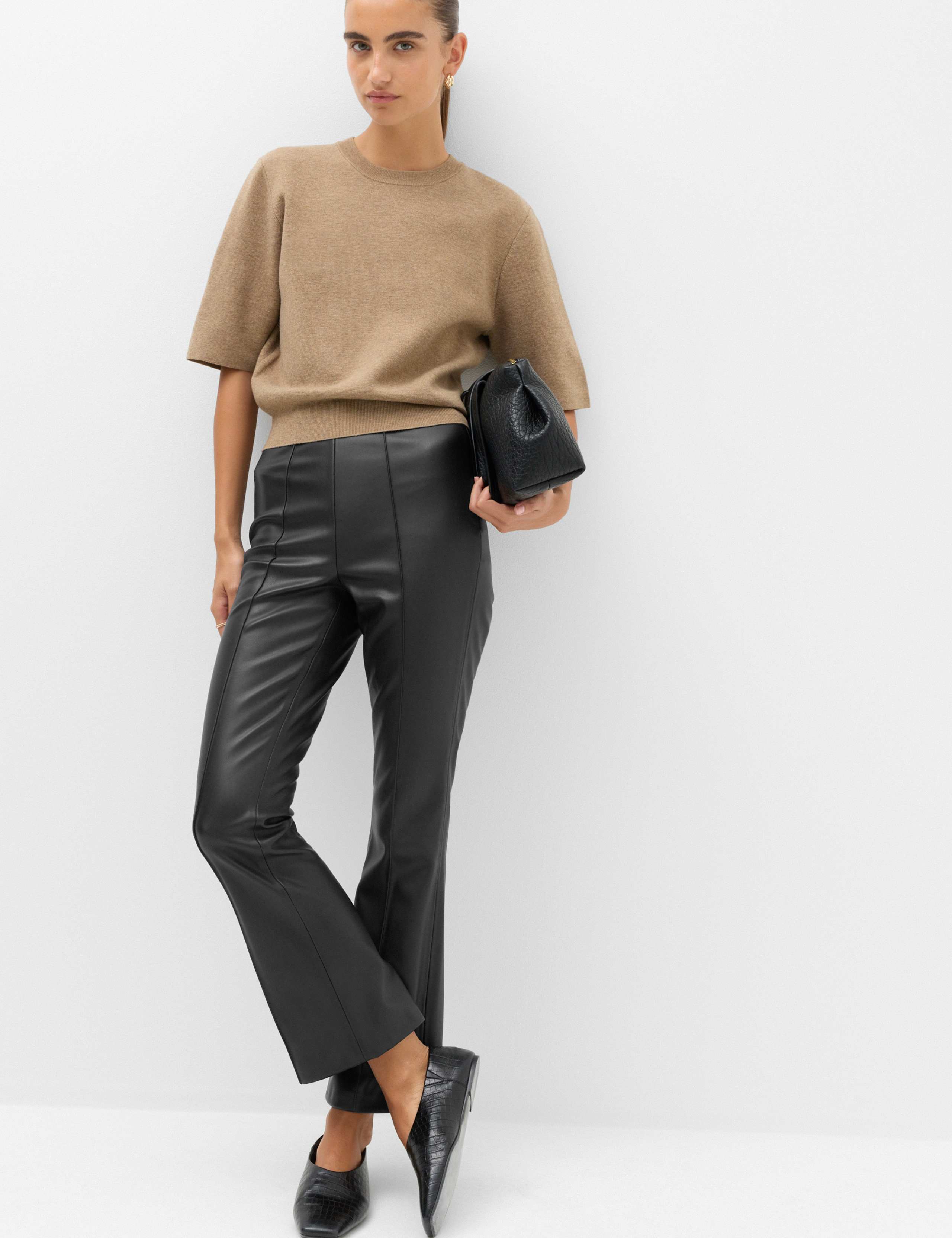 Faux Leather High Waisted Ankle Grazer Trousers 1 of 6