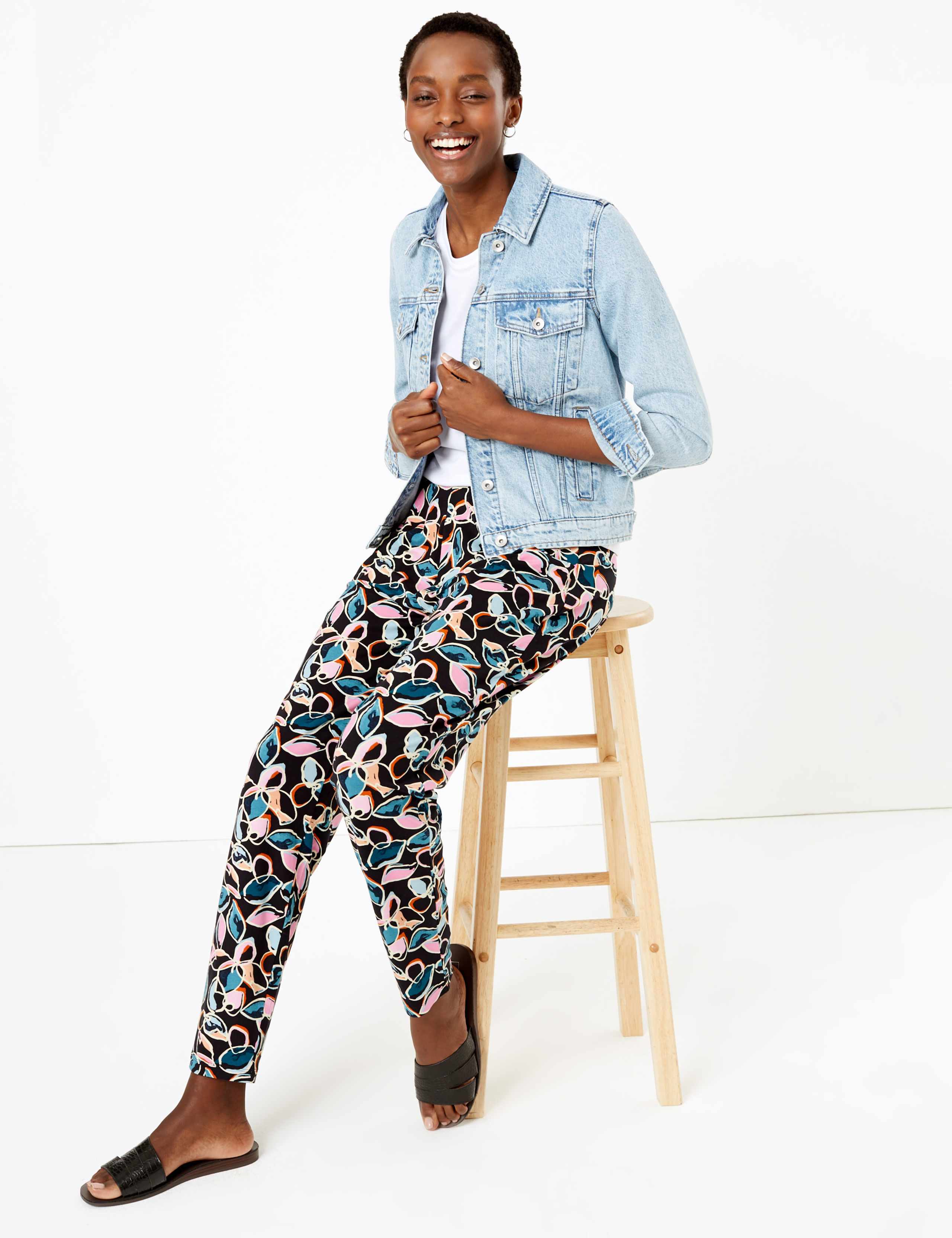 Printed Jersey Tapered Ankle Grazer Trousers 1 of 5