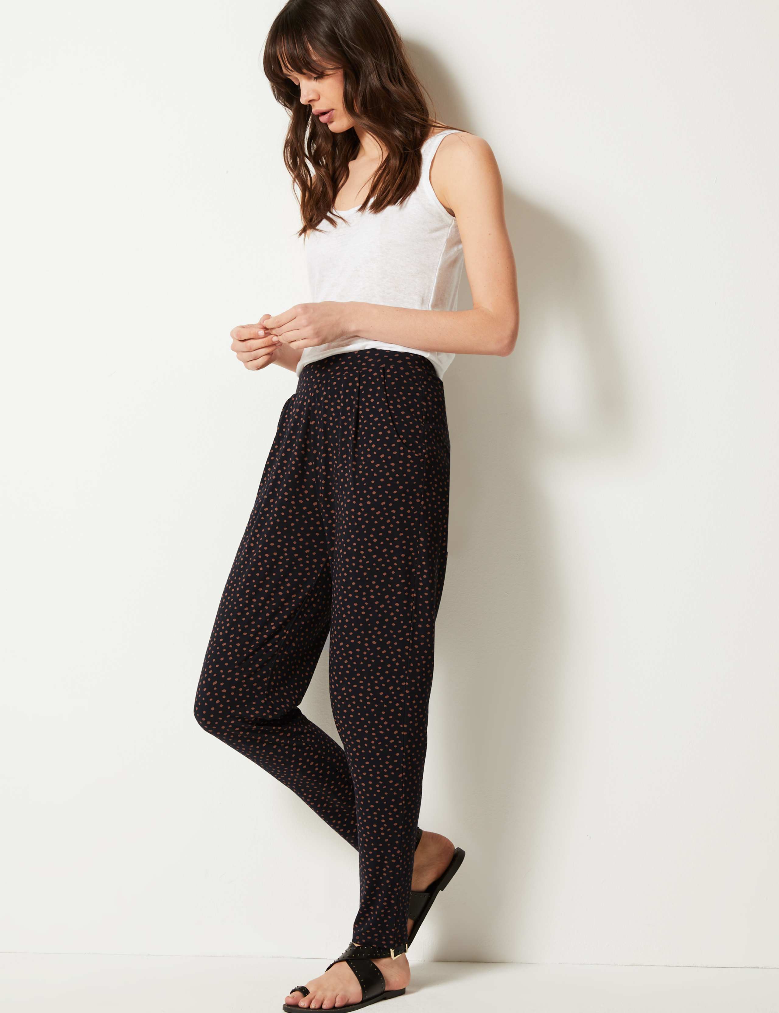 Tapered Leg Jersey Ankle Grazer Peg Trousers 1 of 5
