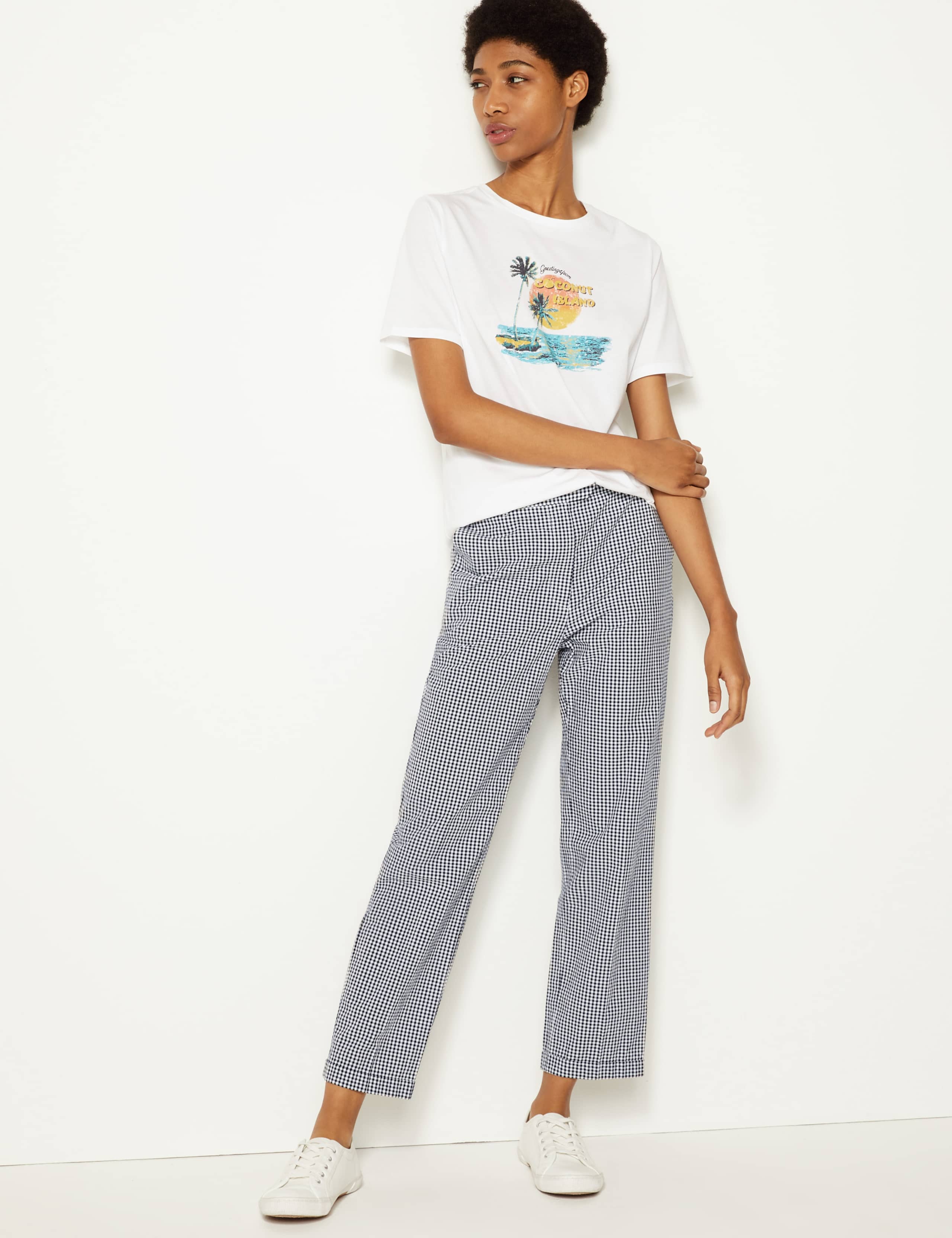 Pure Cotton Checked Peg Trousers 1 of 5