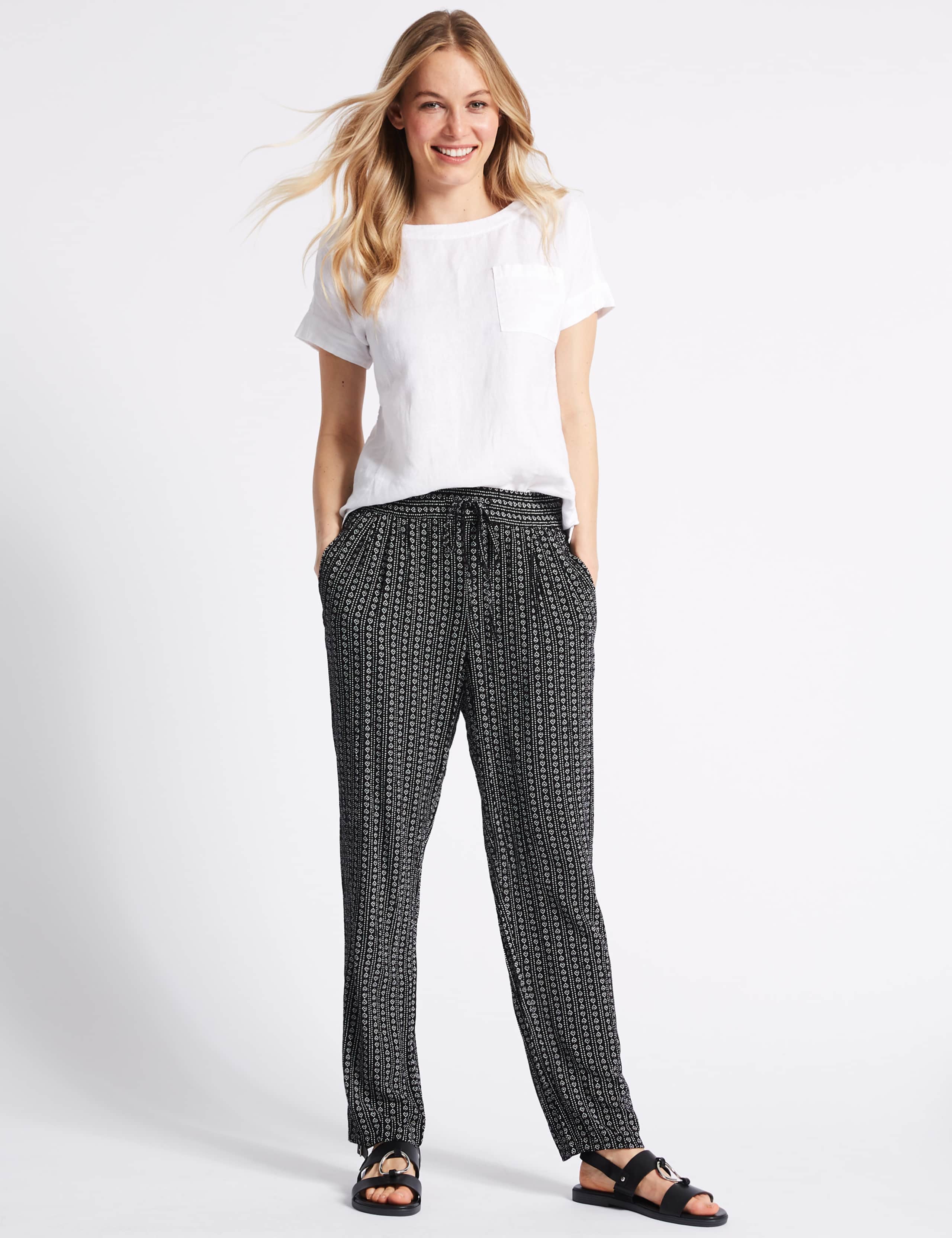 Geometric Print Tapered Leg Peg Trousers 1 of 6