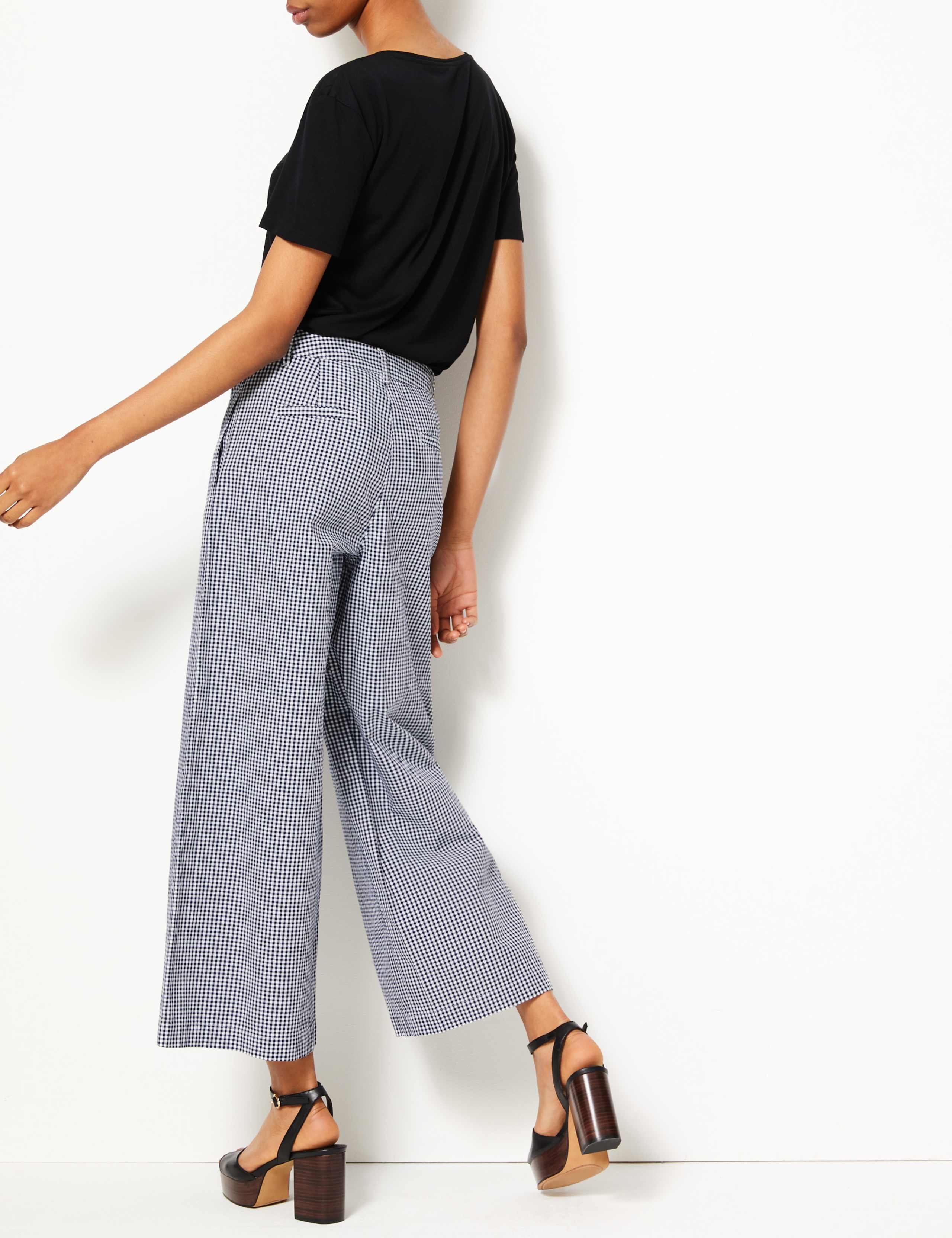 Pure Cotton Checked Cropped Culottes 3 of 5