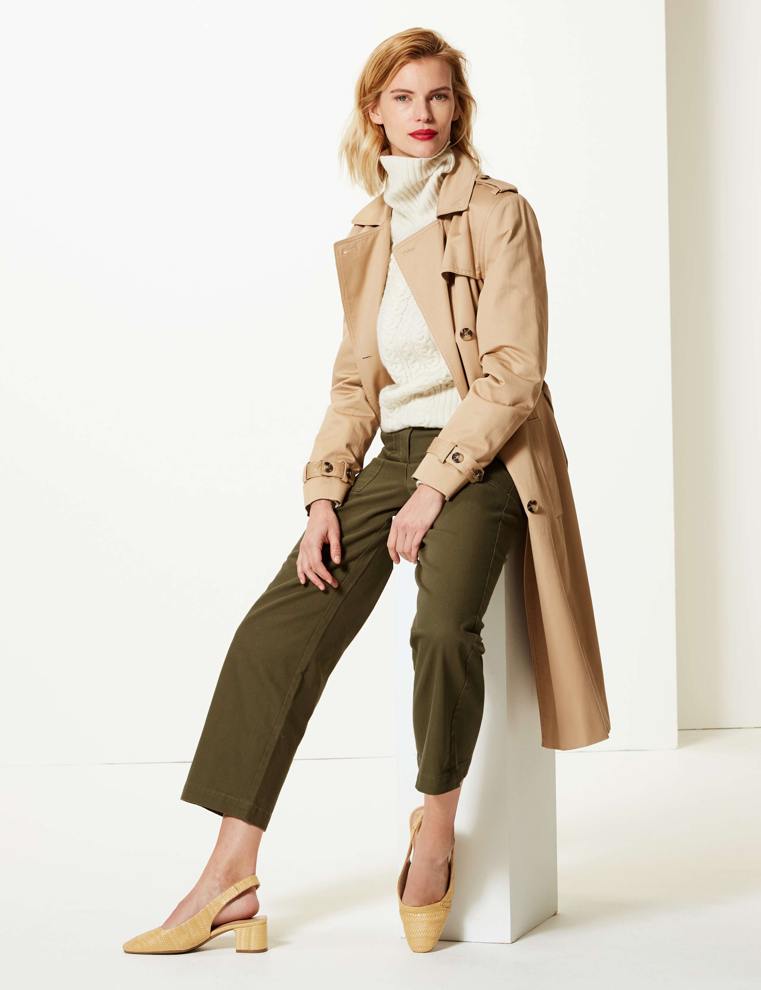 Pure Cotton Wide Leg Cropped Trousers 1 of 2