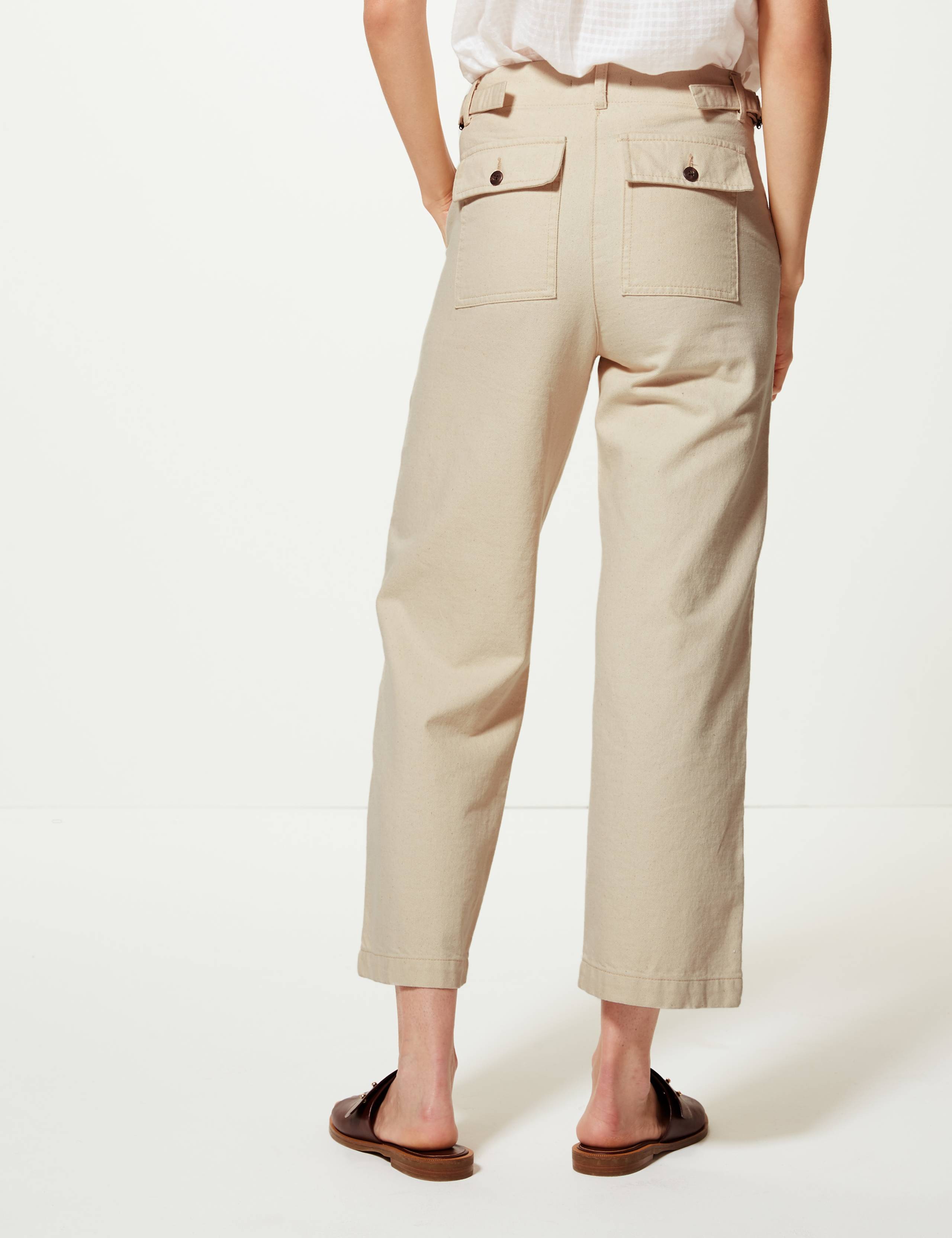 Pure Cotton Wide Leg Cropped Trousers 2 of 4