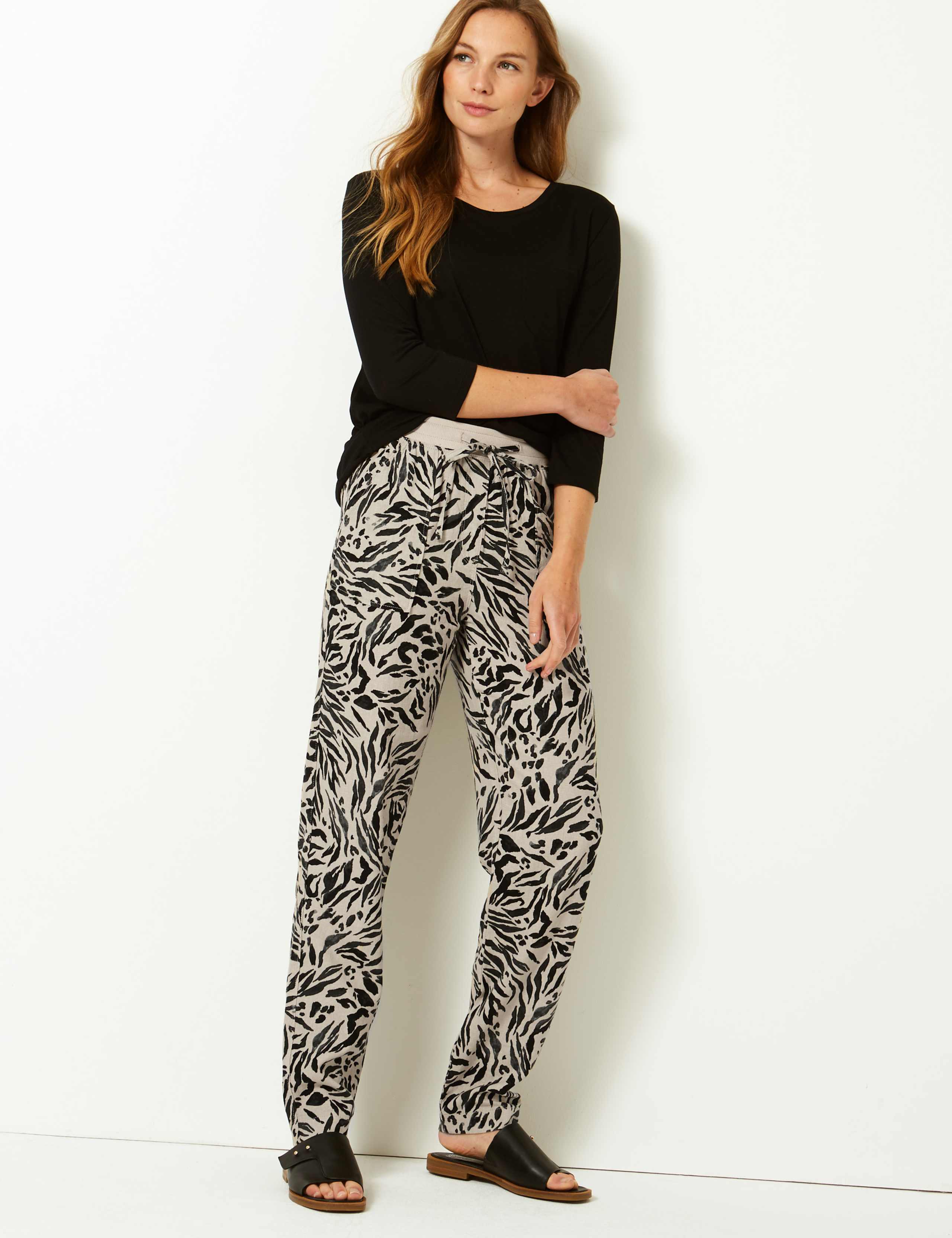 Linen Rich Animal Print Peg Trousers 1 of 5